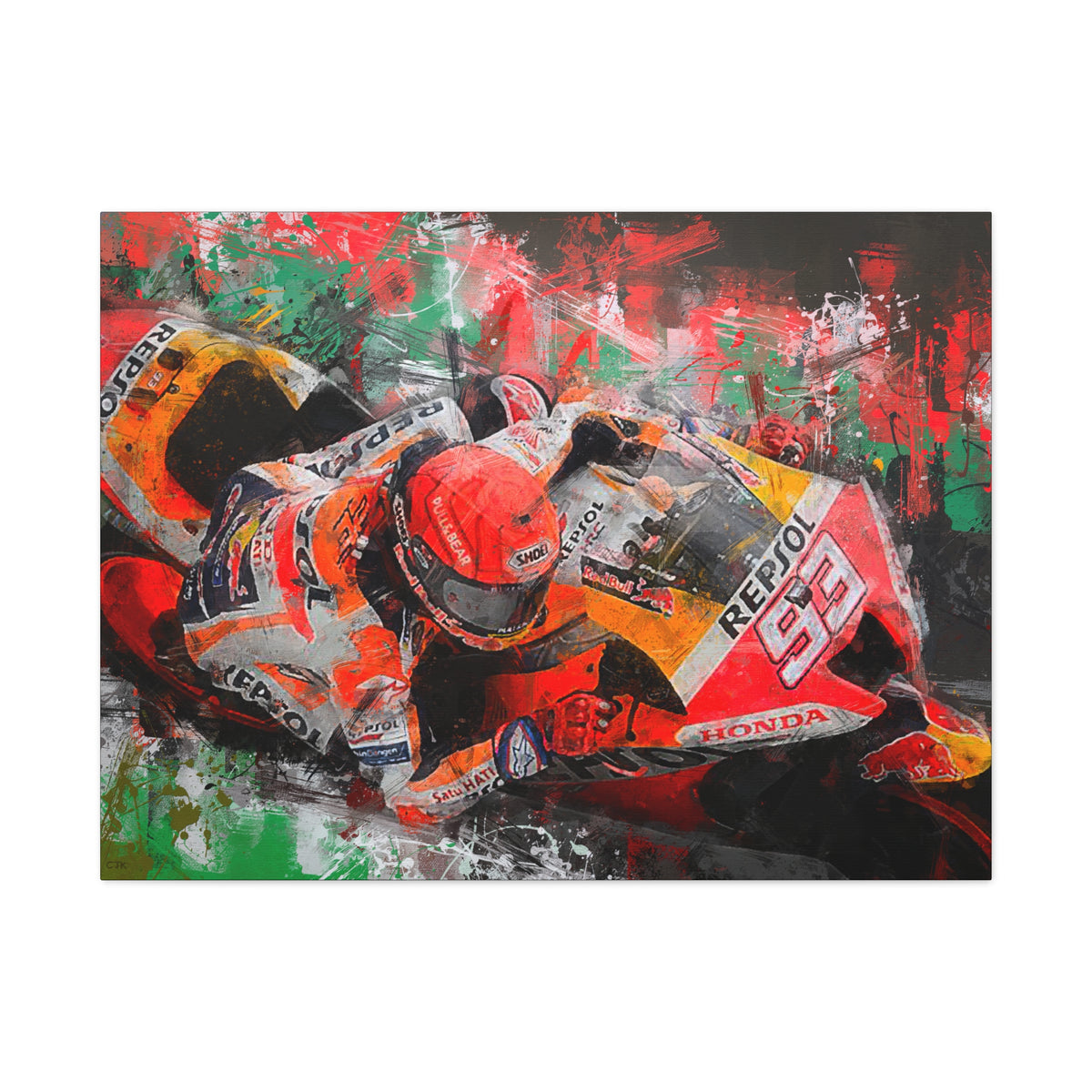 MotoGP Marc Marquez, Stretched Canvas Fine Art Print Poster, Ready to Hang, Wall Art Poster for Motorsports Enthusiasts, Perfect MotoGP Gift