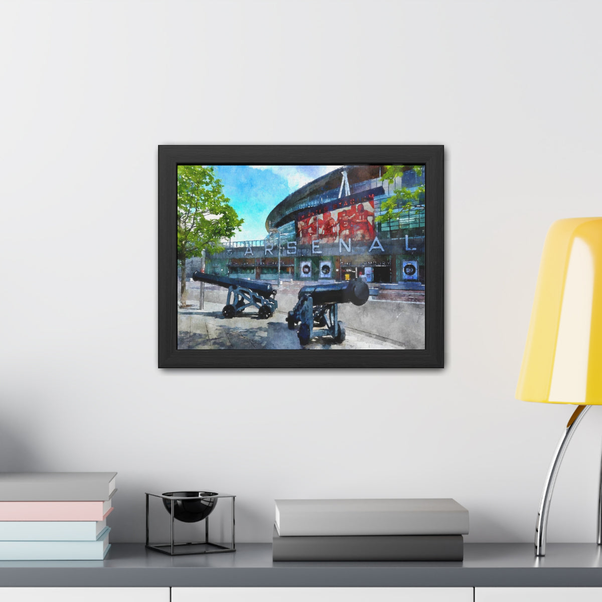 Arsenal’s Emirates Stadium - Expressionist Modern Art - Ready to Hang Framed Watercolour Fine Art Painting Print Poster, Football Wall Art, Soccer Fan Gift