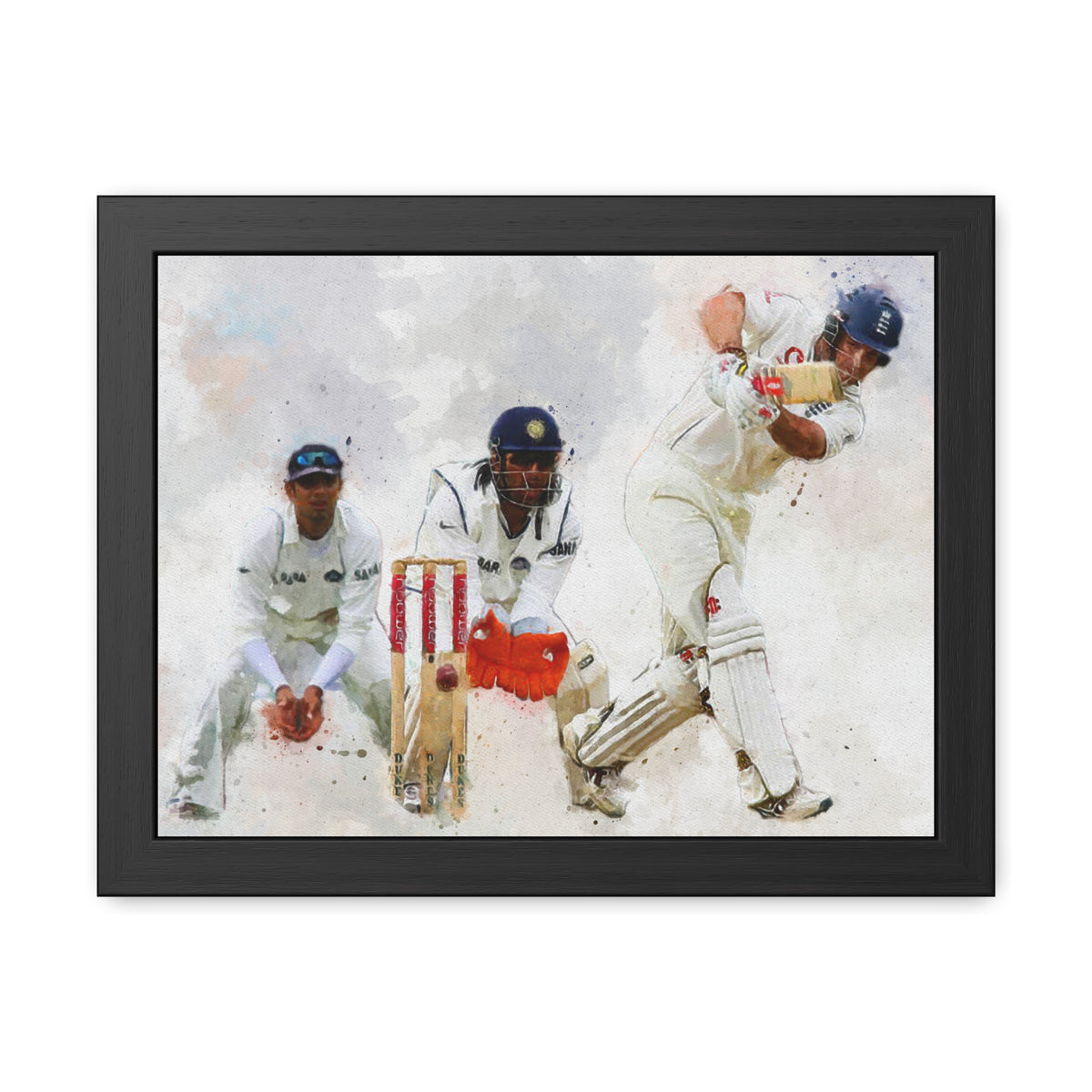 Dynamic Cricket Trio: Batter, Wicketkeeper, Slip Fielder Watercolour Art Print Poster- Ready to Hang Cricket Gift