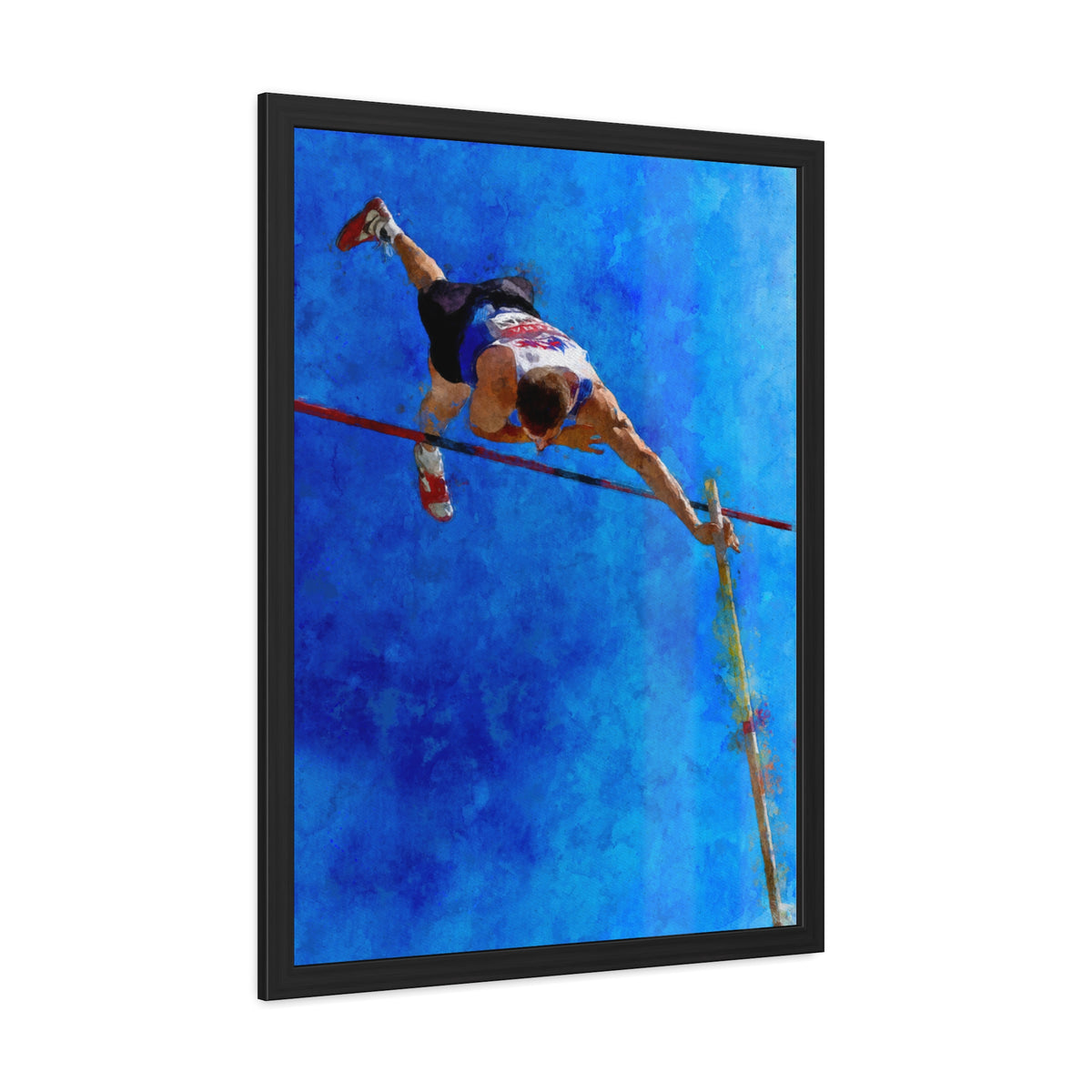 Capture Pole Vaulting Action with Modern Art - Ready to Hang Framed Watercolour Fine Art Painting Print Poster, Athletics Wall Art, Athletics Fan Gift