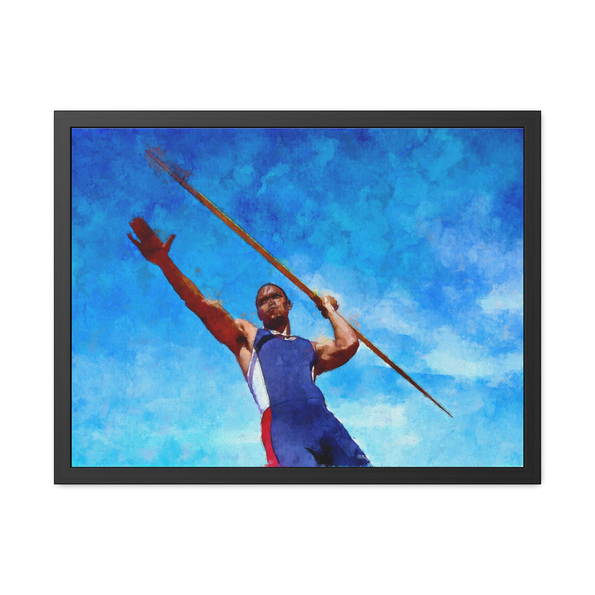 Vibrant Javelin Thrower Watercolour Painting Print – Ready to Hang Framed Fine Art Poster, Athletics Wall Art, Athletics Fan Gift