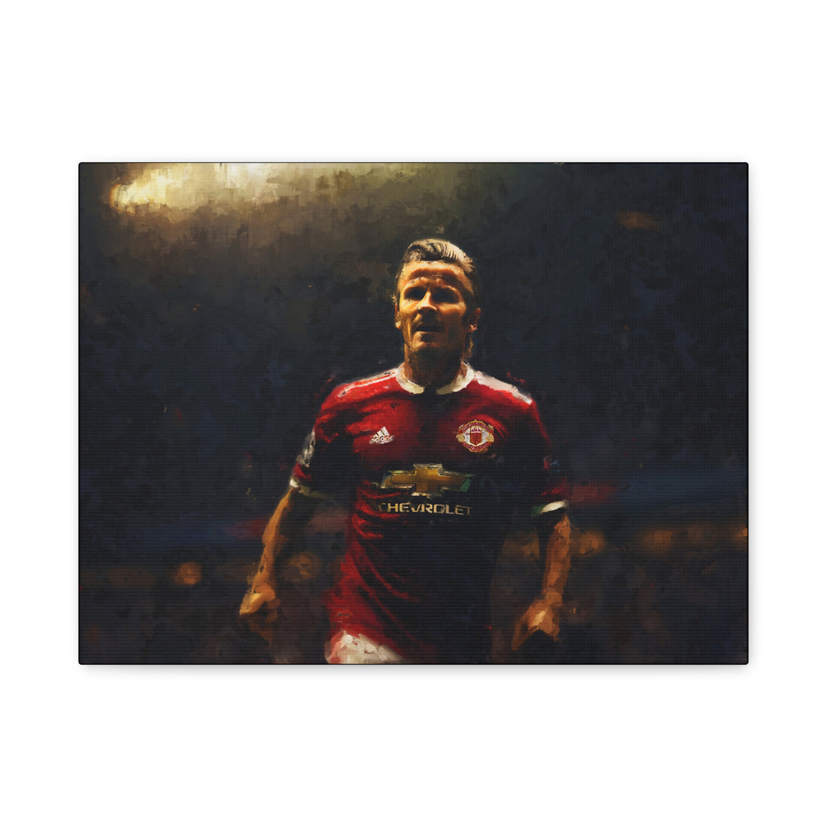 Beckham Brilliance Impressionist Portrait, Stretched Canvas Football Fine Art Print Poster, Ready to Hang Football Wall Art, Soccer Fan Gift