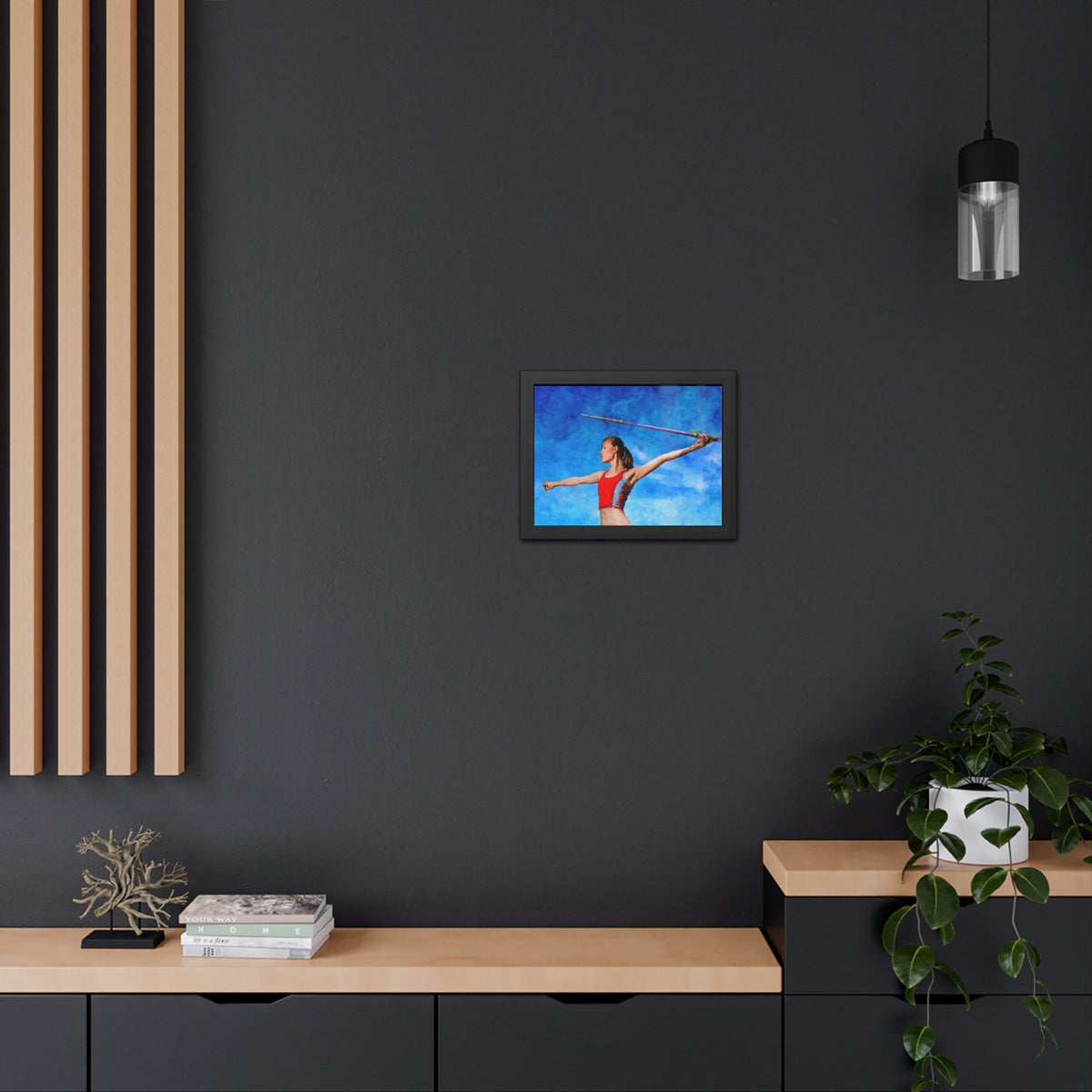 Captivating Javelin Thrower Fine Art Print – Ready to Hang Framed Watercolour Painting Poster, Athletics Wall Art, Athletics Fan Gift