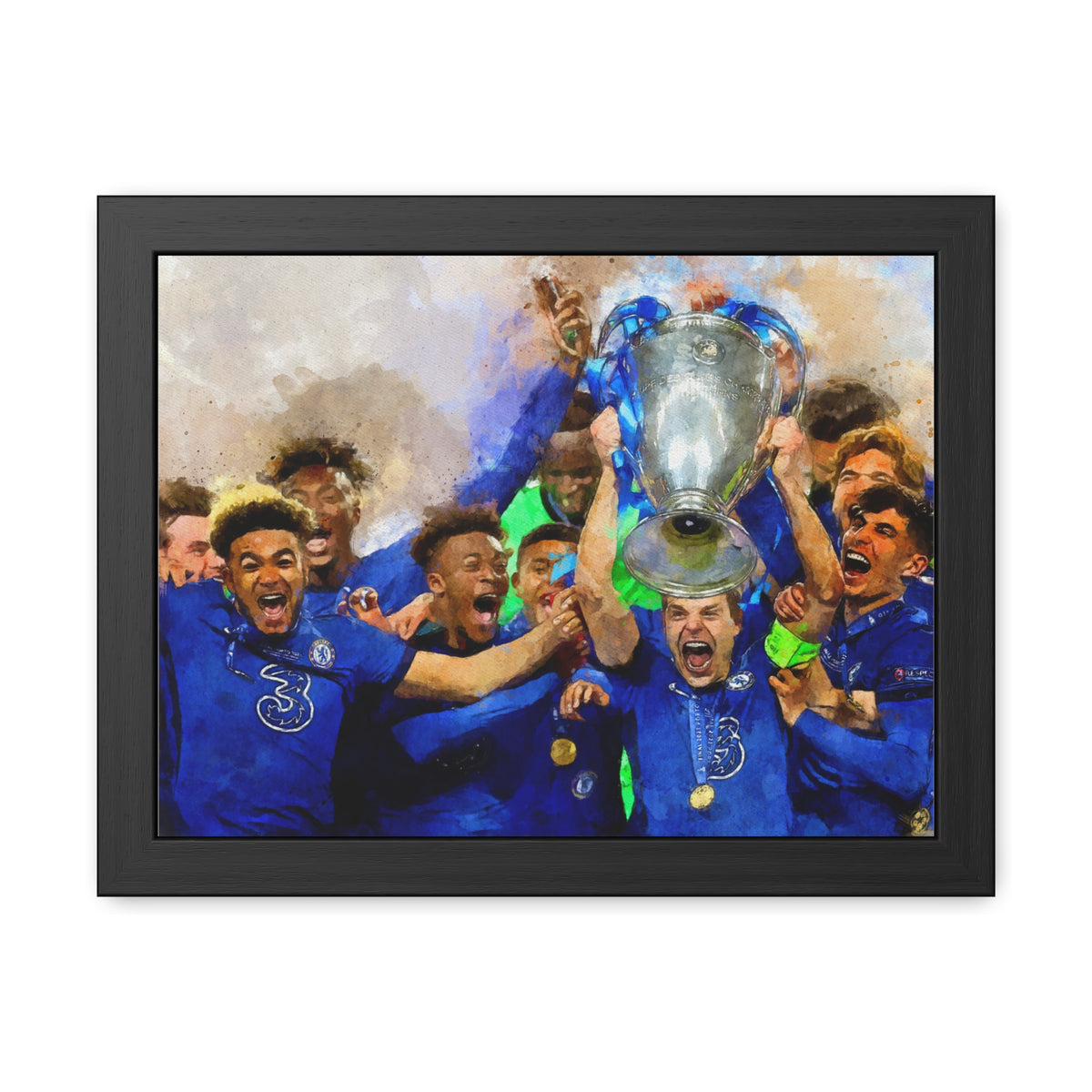 Champions League Winners 2021 Chelsea Watercolour Painting, Ready to Hang Framed Art Print Poster, Chelsea Fan Gift