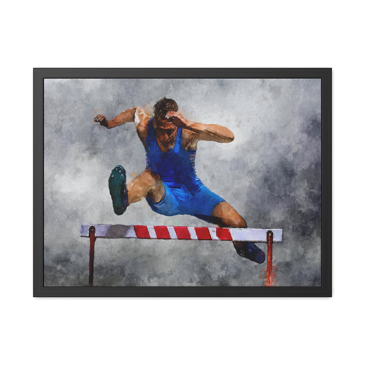 Expressionist Modern Art Hurdler Watercolour Painting Print - Vibrant Athletics Memorabilia - Ready to Hang Framed Fine Art Poster, Athletics Wall Art, Athletics Fan Gift