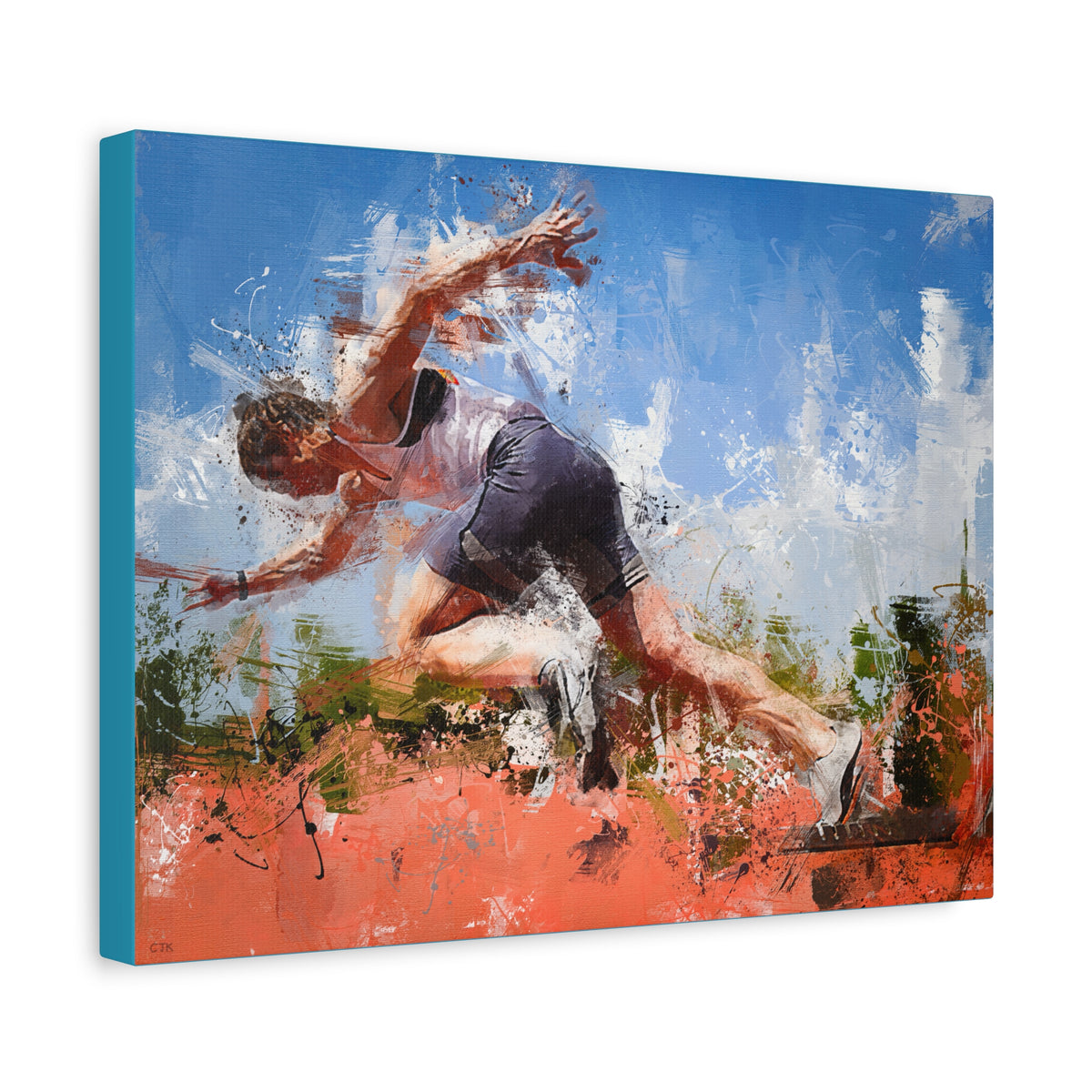 Sprint Runner Expressionist Modern Art Print on Stretched Canvas - Fine Art Athletics Wall Decor, Ready to Hang Poster, Sprinter Fan Gift