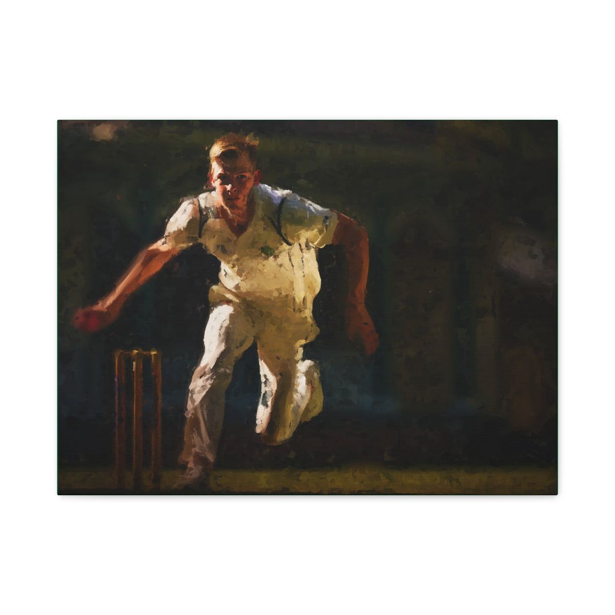Impressionist Cricket Fury: Fast Bowler in Action - Art Print Poster on Canvas - Ready to Hang