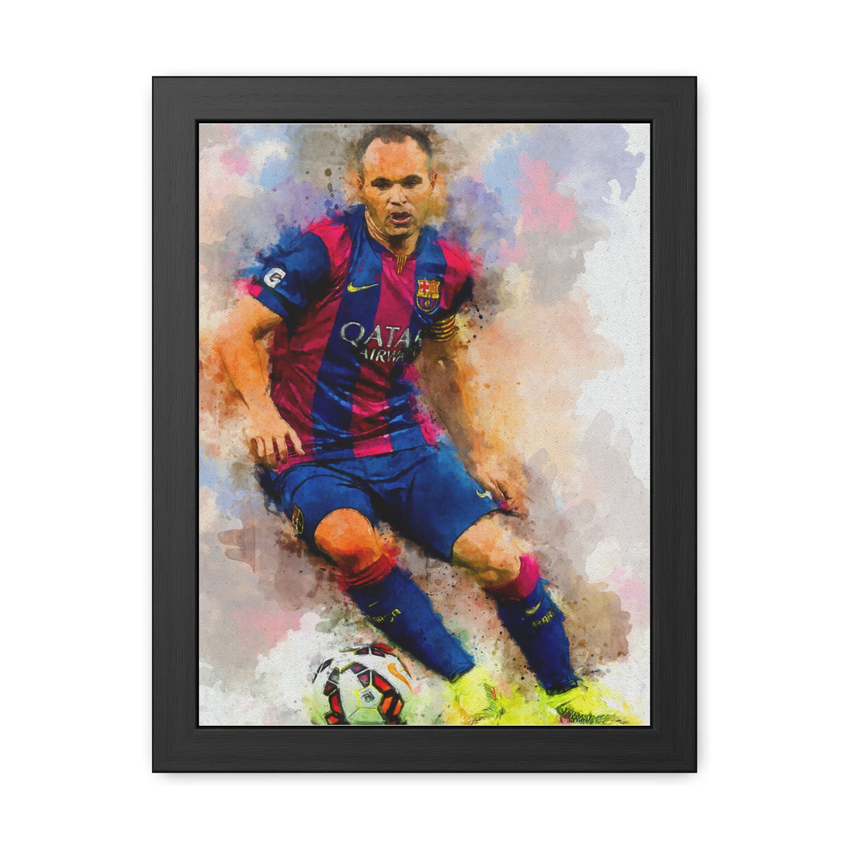 Andrés Iniesta Expressionist Portrait - Soccer Legend Art! Ready to Hang Framed Watercolour Fine Art Painting Print Poster, Football Wall Art, Soccer Fan Gift