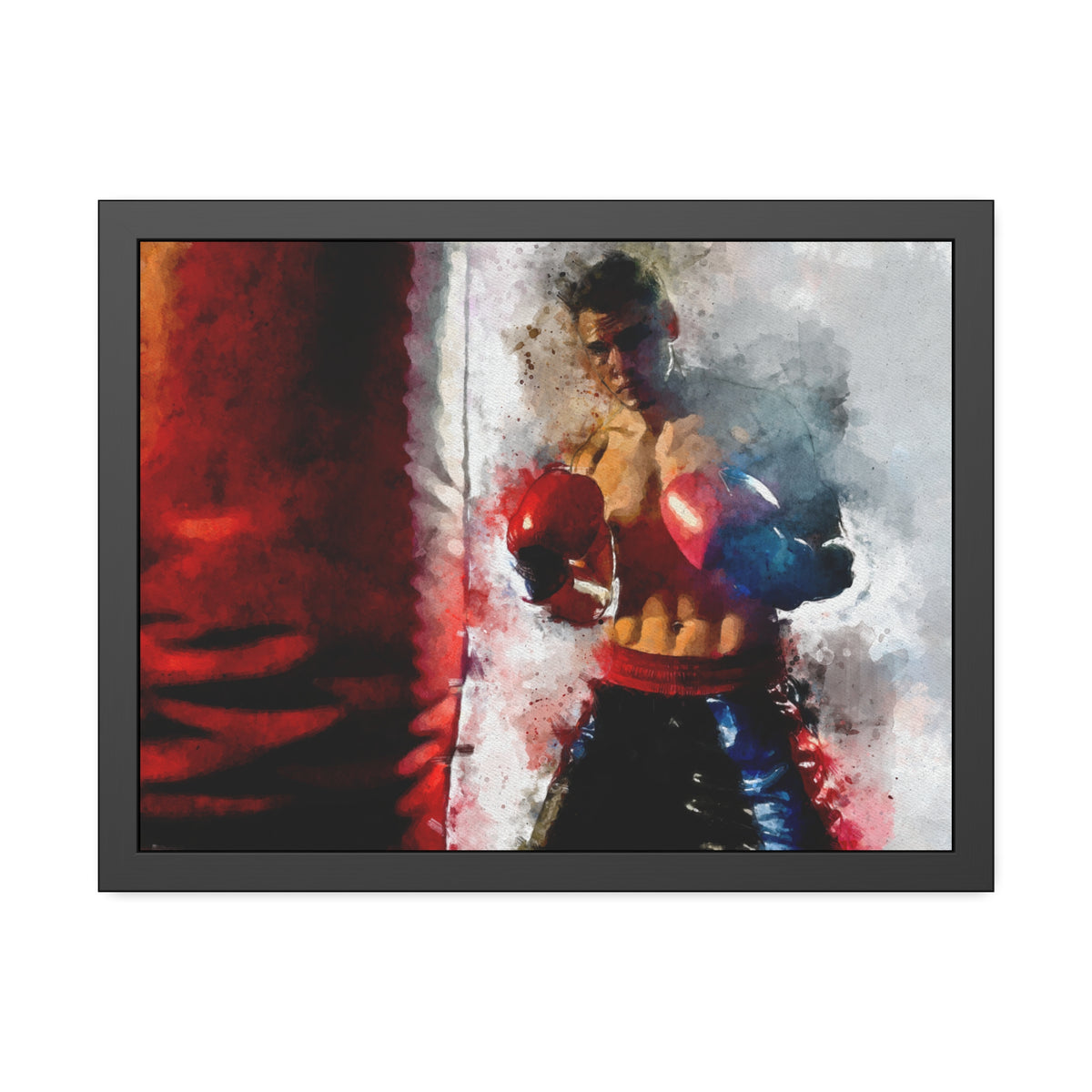 Punching Power: Framed Watercolor Fine Art Boxing Print Poster- Ready to Hang, Wall Art Boxing Gift