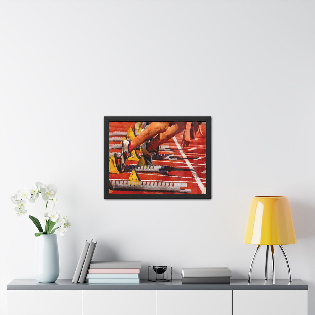 Capture the Sprint Race Thrill - Expressionist Modern Art Watercolour Painting Print, Ready to Hang Framed, Athletics Wall Art, Athletics Fan Gift