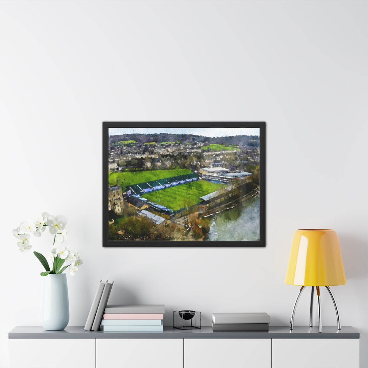 Bath Rugby Bliss: The Recreation Ground Painting- Ready to Hang Framed Fine Art Rugby Print Poster, Stadium Ground Wall Art, Rugby Fan Gift
