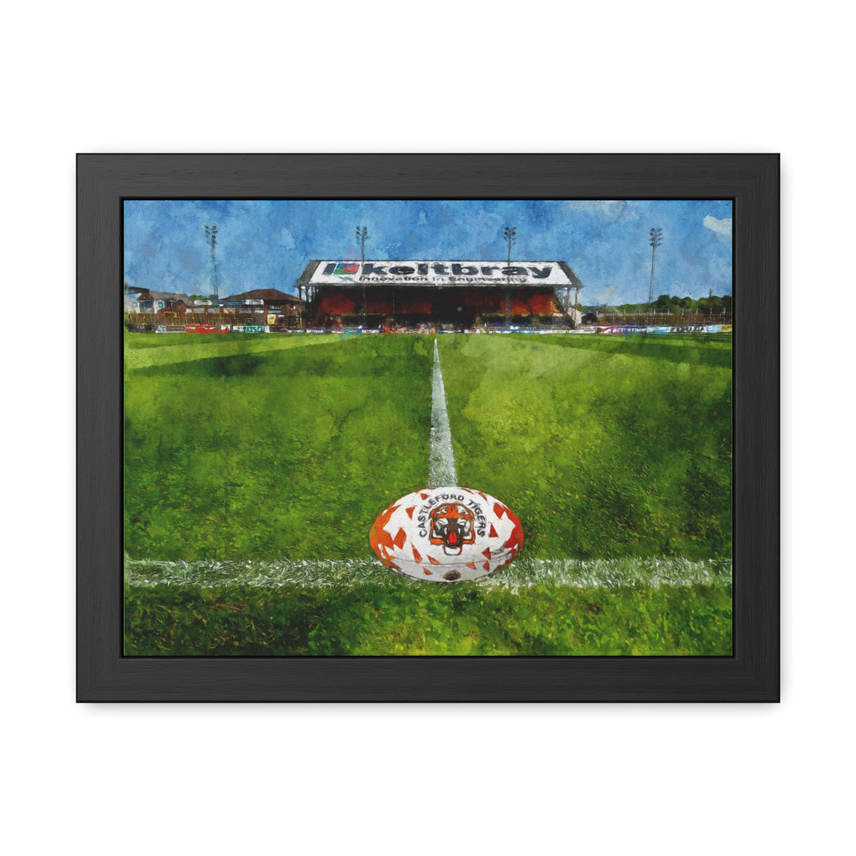 Capture Castleford's Rugby Legacy, Wheldon Road Stadium Expressive Watercolour, Ready to Hang Framed Fine Art Rugby Print Poster