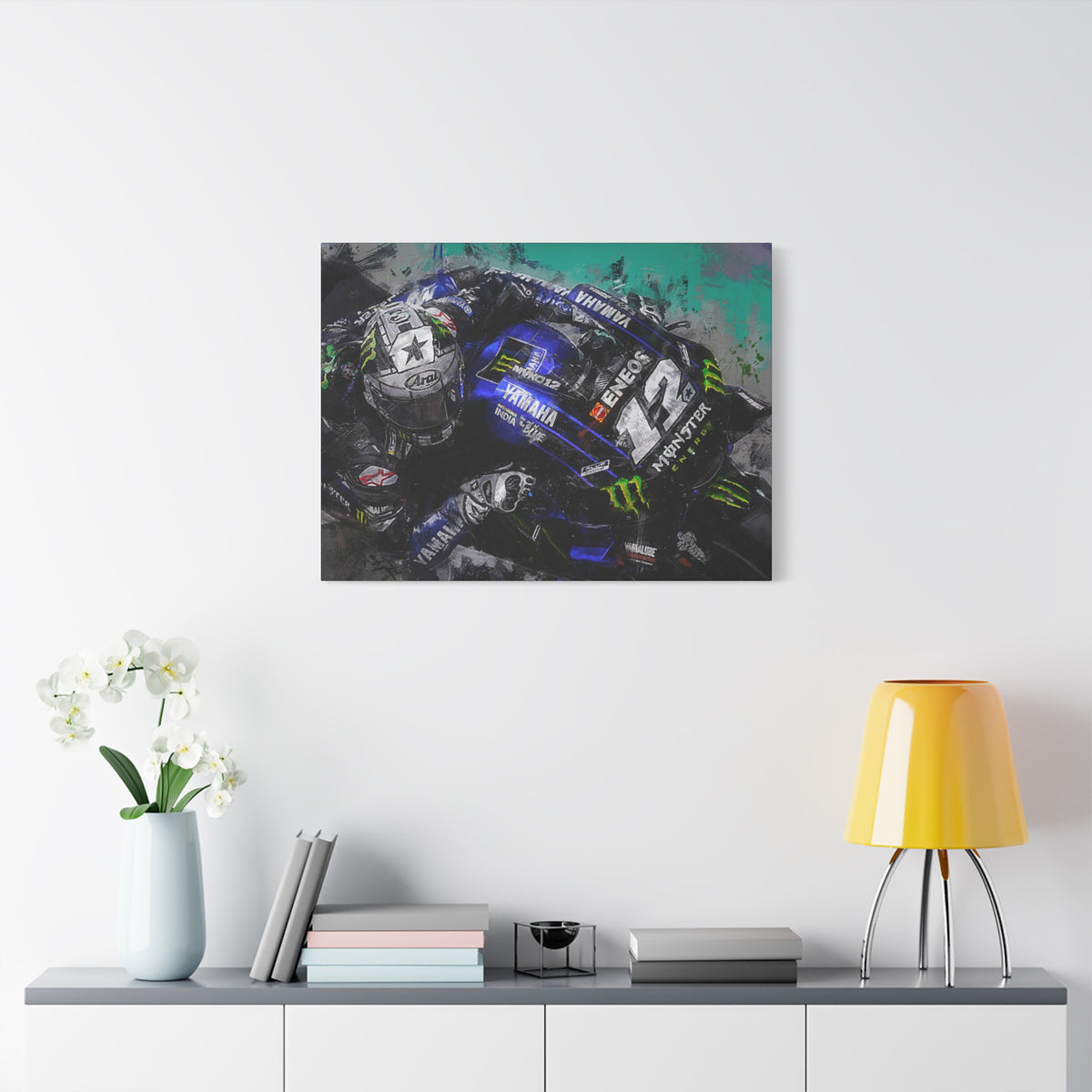 Dynamic MotoGP Thrills: Stretched Canvas Fine Art Print Poster - Ready to Hang, Wall Art MotoGP Gift