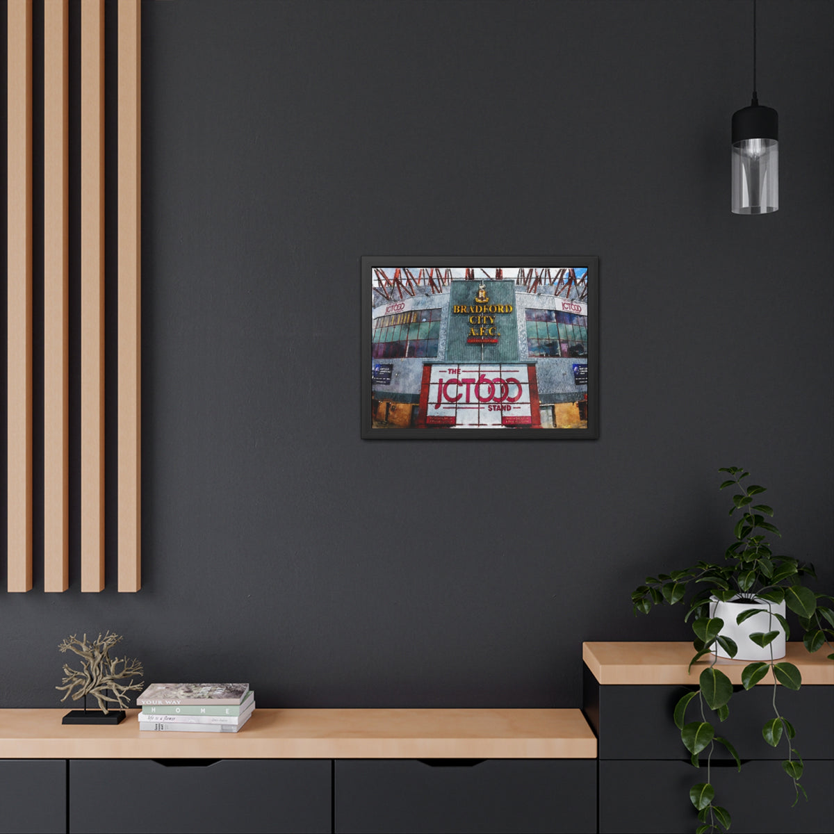 Bradford City Valley Parade Watercolour Fine Art Painting - Ready to Hang Framed Print Poster, Football Wall Art, Soccer Fan Gift