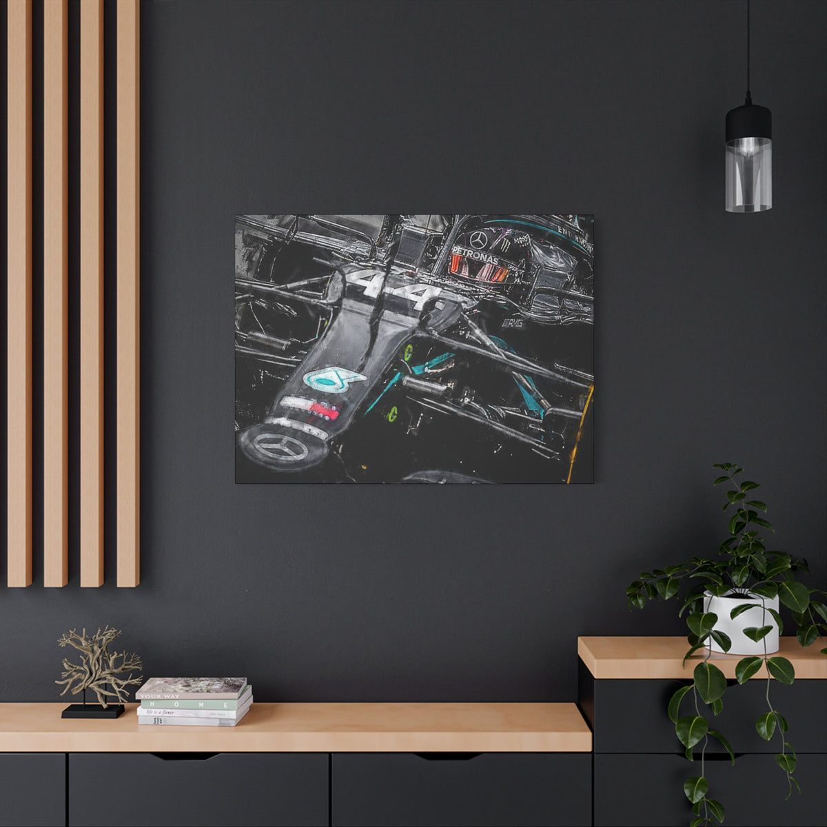 Drive into Mercedes Elegance: Stretched Canvas Fine Art F1 Print Poster - Ready to Hang, Wall Art Formula One Gift