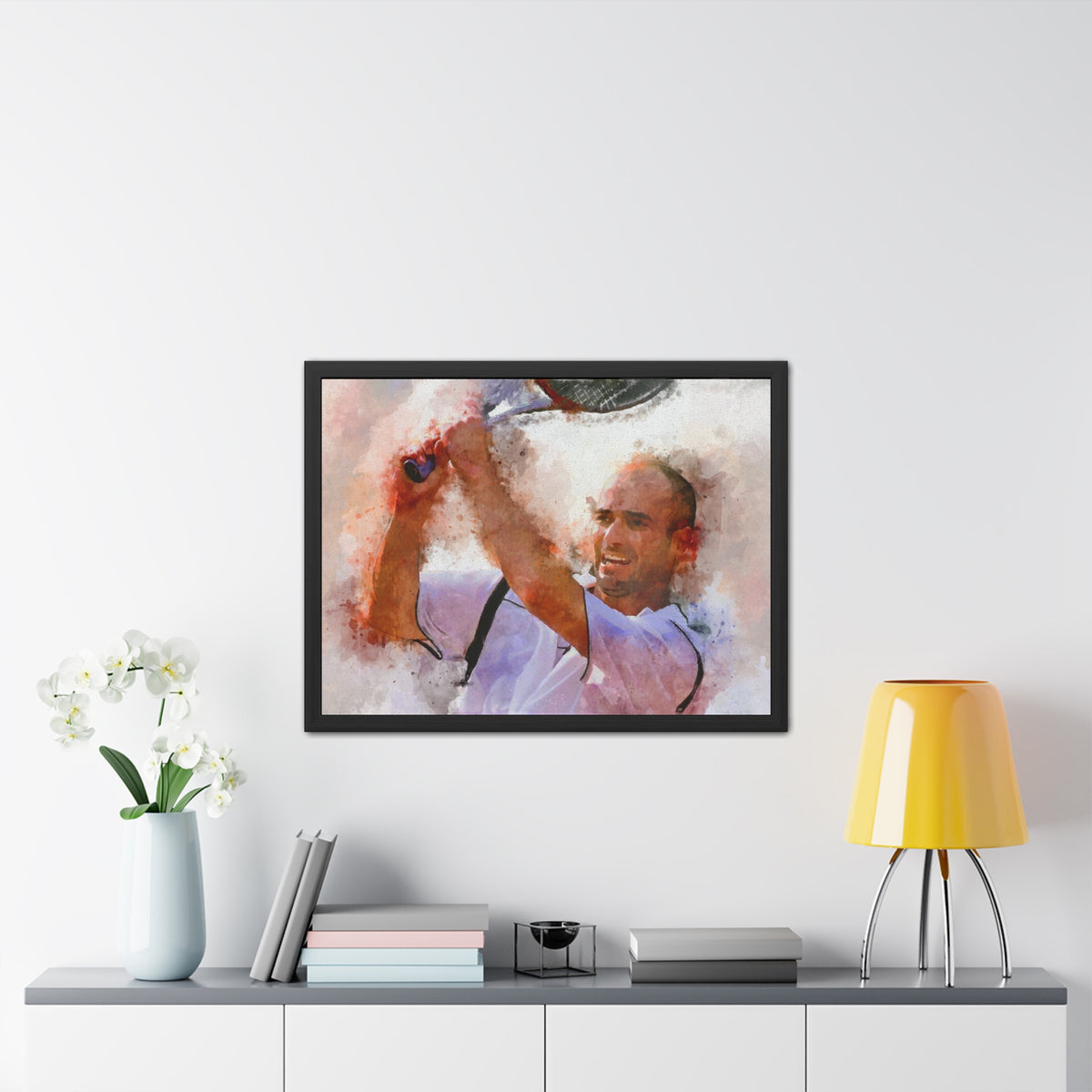 Andre Agassi Expressionist Portrait: Ready to Hang Framed Watercolour Fine Art Painting Print Poster, Tennis Wall Art, Tennis Fan Gift