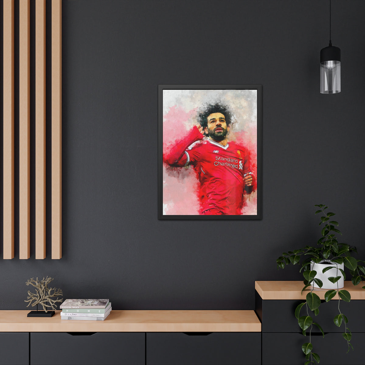 Celebrate Mohamed Salah with Expressionist Modern Art, Framed Watercolour Print Portrait, Premier League Champion, Ready to Hang Framed Watercolour Fine Art Painting Print Poster, Football Wall Art, Soccer Fan Gift
