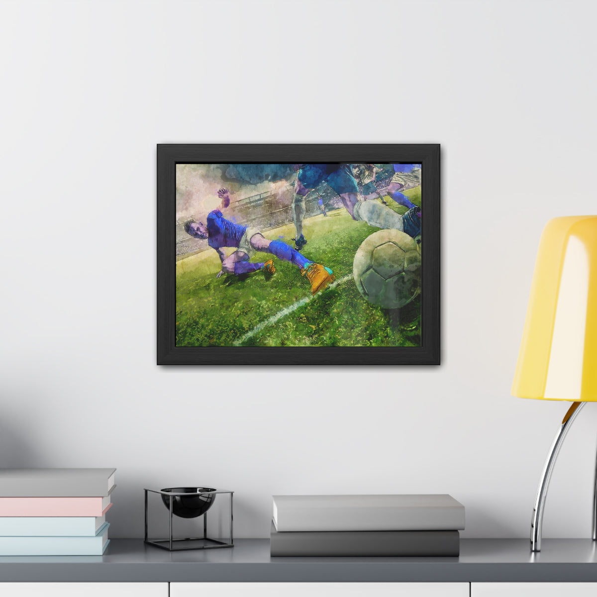 Slide to Victory: Expressionist Soccer Art - Ready to Hang Framed Watercolour Fine Art Print, Football Wall Art, Soccer Fan Gift