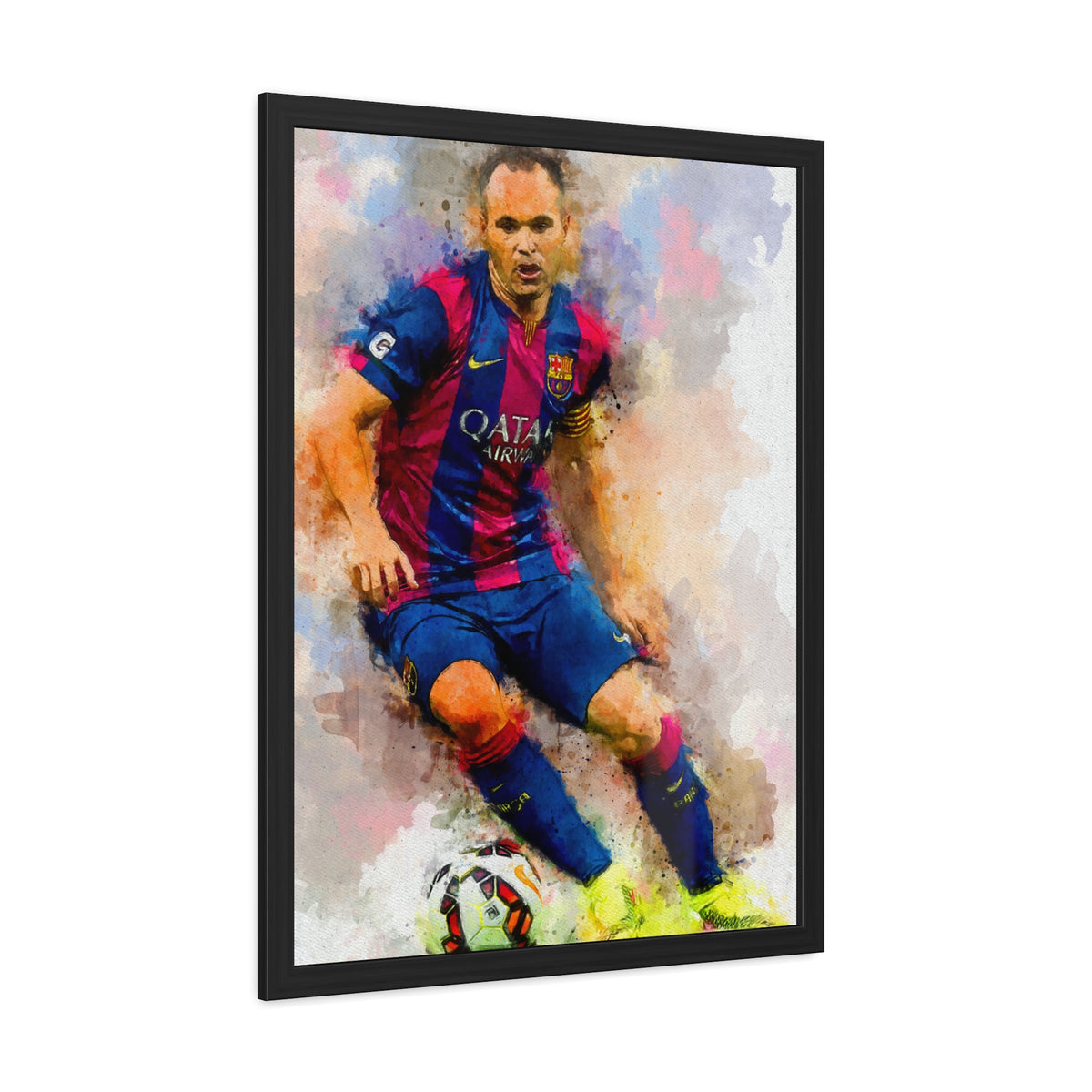 Andrés Iniesta Expressionist Portrait - Soccer Legend Art! Ready to Hang Framed Watercolour Fine Art Painting Print Poster, Football Wall Art, Soccer Fan Gift