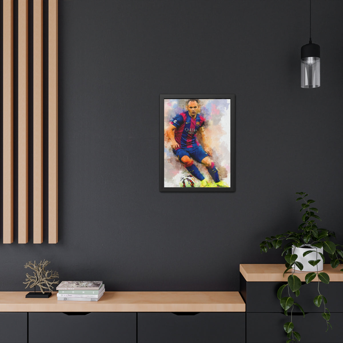 Andrés Iniesta Expressionist Portrait - Soccer Legend Art! Ready to Hang Framed Watercolour Fine Art Painting Print Poster, Football Wall Art, Soccer Fan Gift
