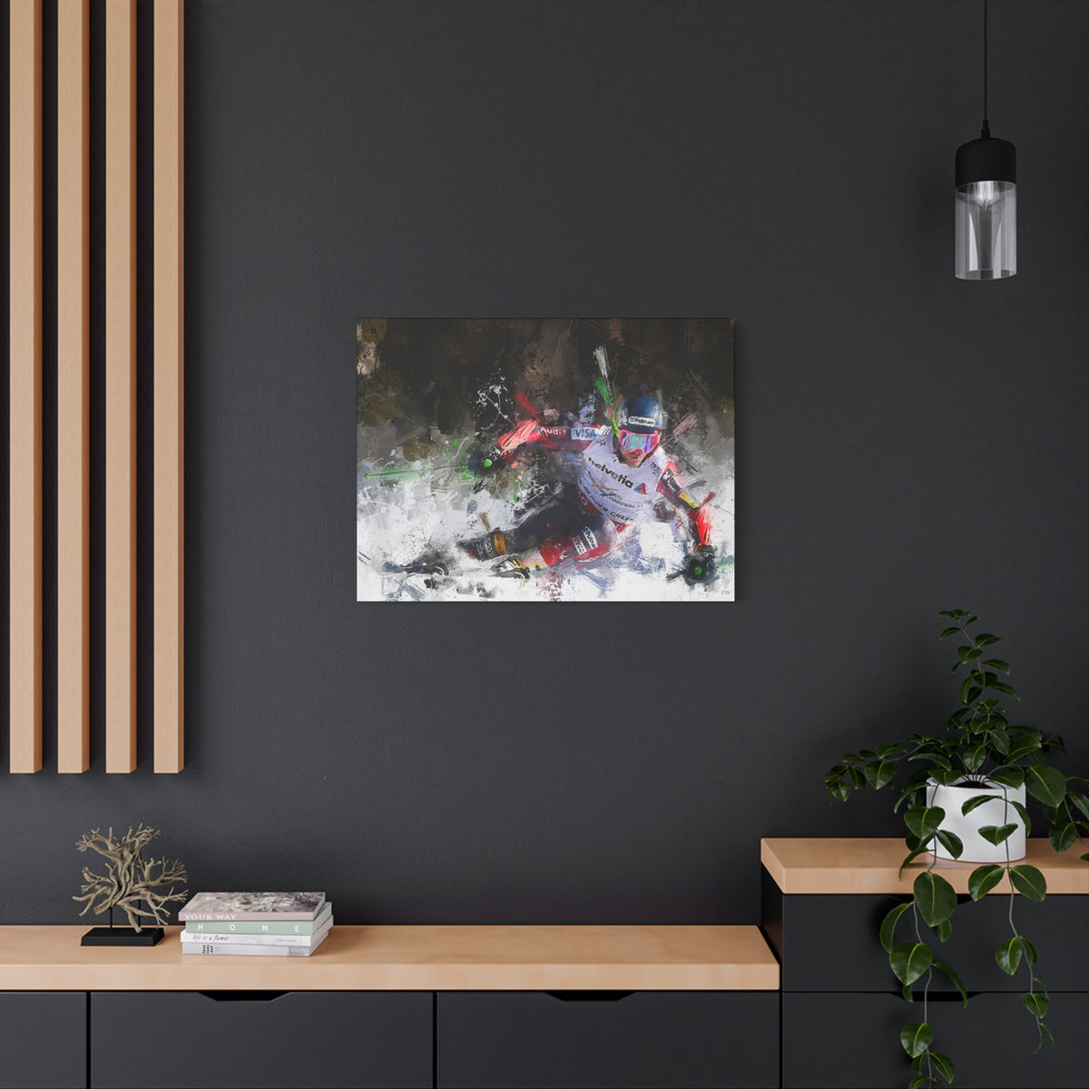 Ted Ligety's Precision: Expressionist Skiing Painting Print - Stretched Canvas Fine Art Print Poster, Ready to Hang Wall Art, Skier Gift
