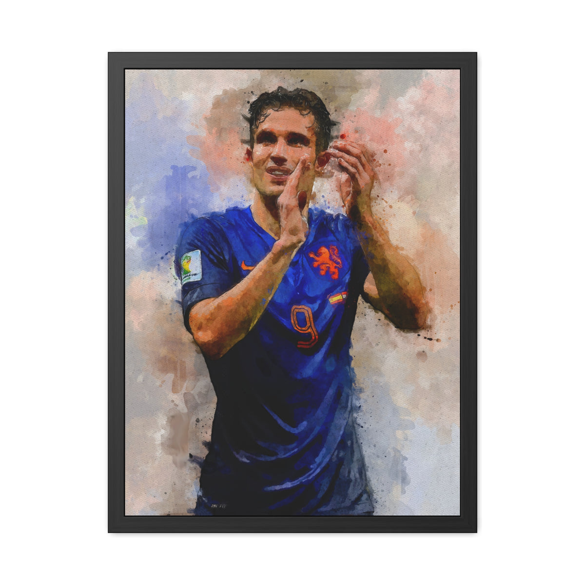 Robin Van Persie Expressionist Watercolour Portrait - Vibrant Modern Art in Hand-Crafted Frame, Ready to Hang Framed Watercolour Fine Art Painting Print Poster, Football Wall Art, Soccer Fan Gift
