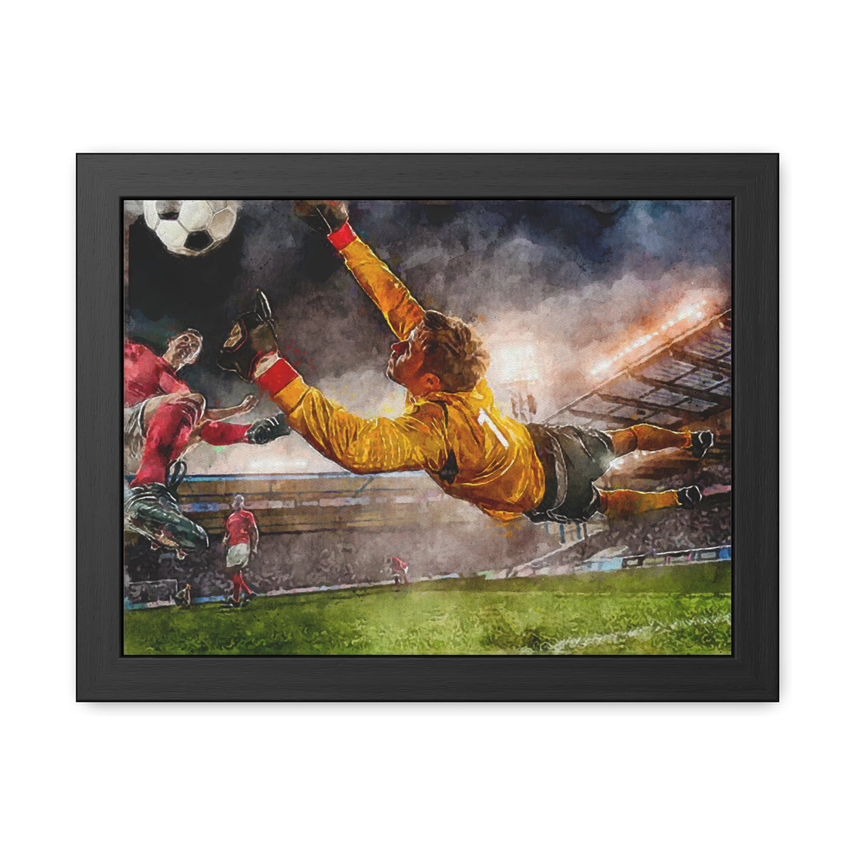 Goalkeeper's Grace: Expressionist Watercolour Print - Ready to Hang Framed Fine Art Poster, Football Wall Art, Soccer Fan Gift