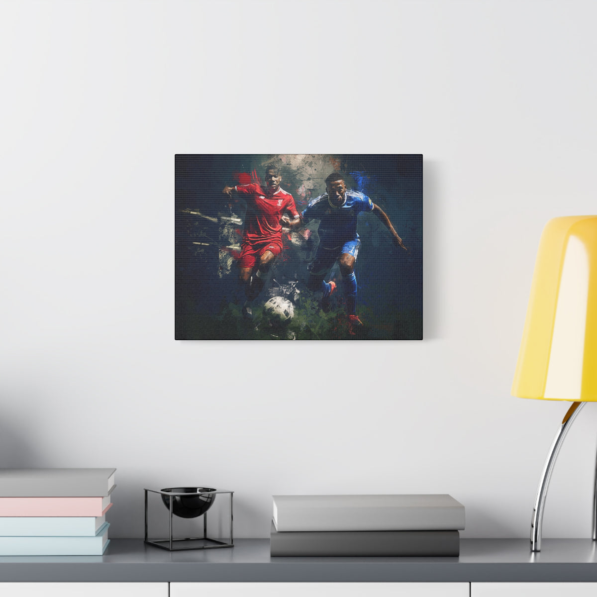 Rivalry Unleashed: Liverpool vs. Everton Expressionist Football Painting Print on Stretched Canvas. Ready to Hang Soccer Fan Gift