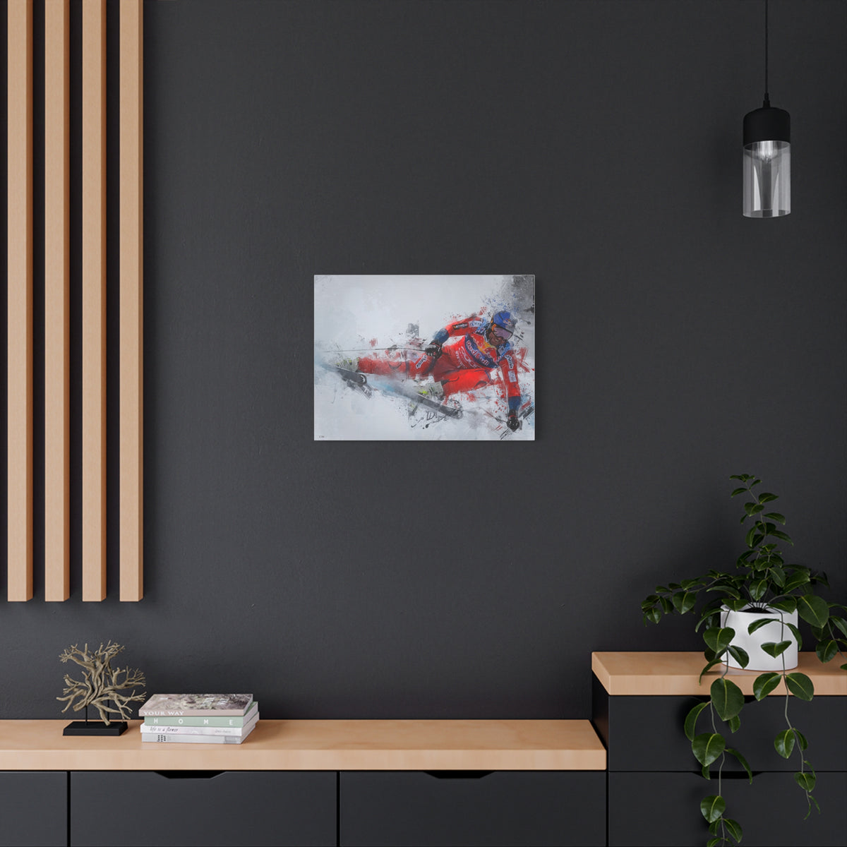 Captivating Aksel Lund Svindal Skiing Painting Print - Stretched Canvas Skiing Fine Art Print Poster- Ready to Hang Wall Art, Skier Gift