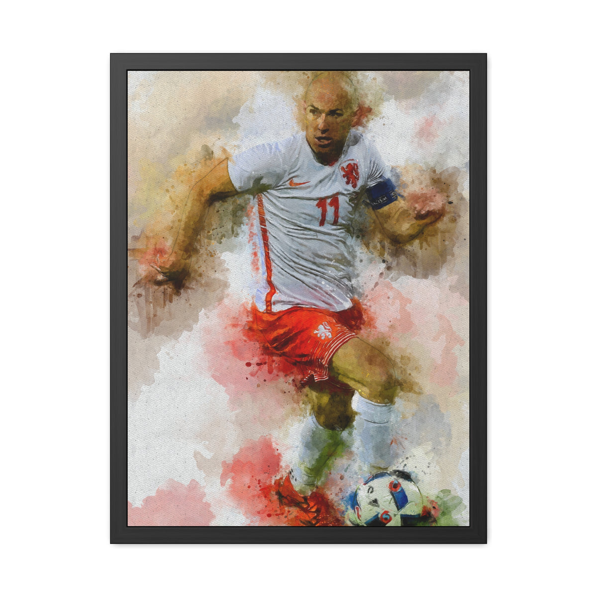 Arjen Robben Expressionist Portrait - Soccer Legend Art! Ready to Hang Framed Watercolour Fine Art Painting Print Poster, Football Wall Art, Soccer Fan Gift