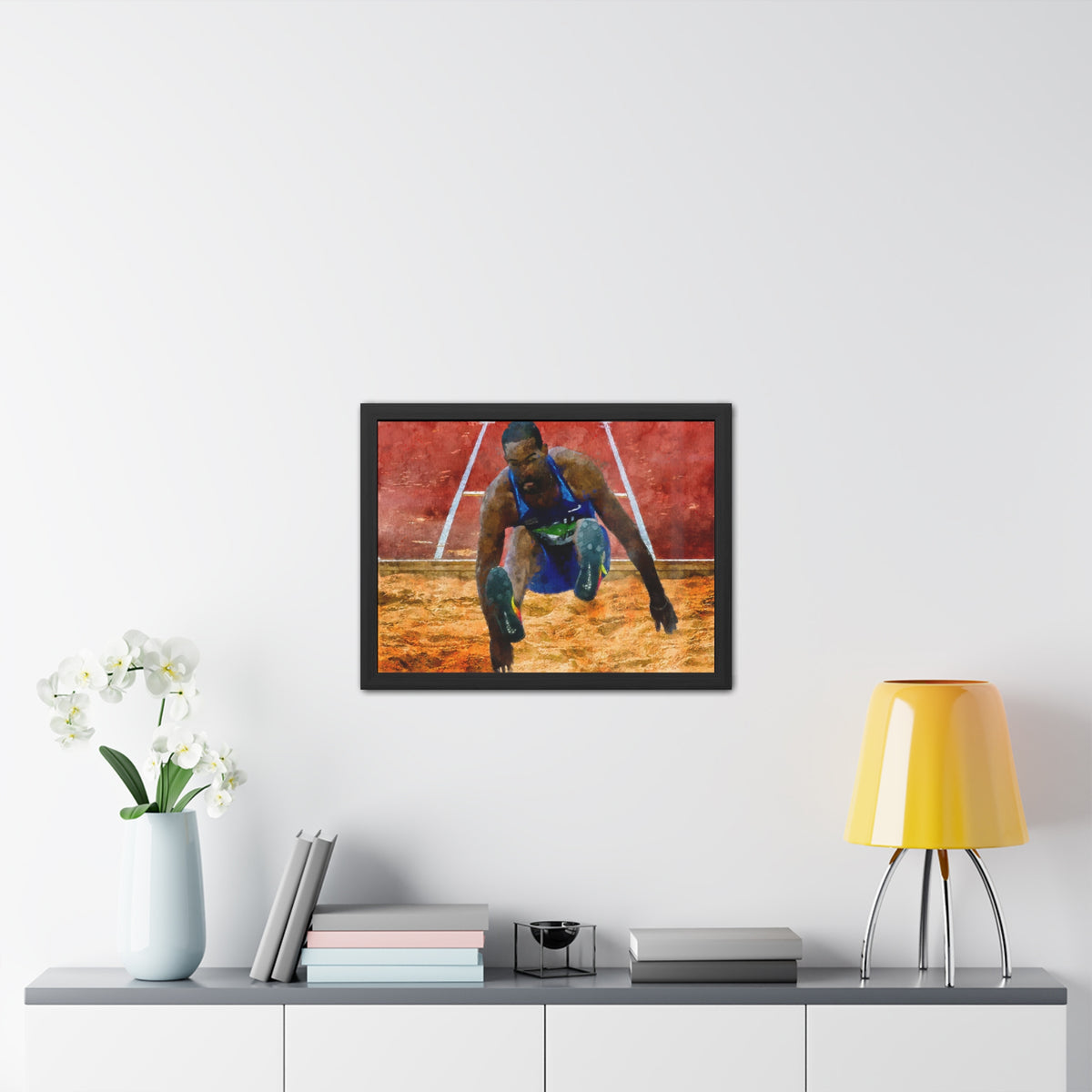 Athletic Grace Long Jumper Painting - Stunning Watercolour Art, Ready to Hang Framed Watercolour Fine Art Painting Print Poster, Athletics Wall Art, Athletics Fan Gift