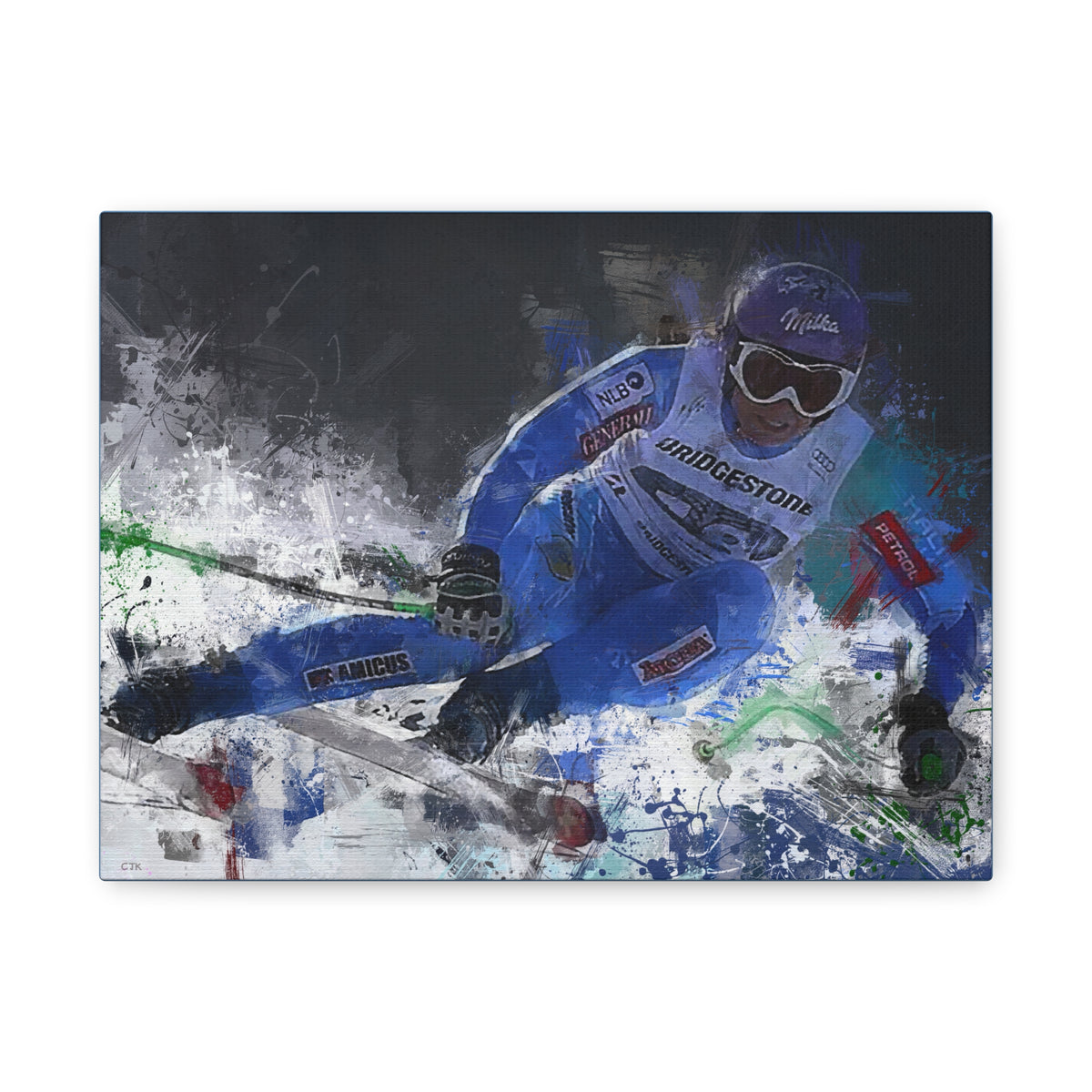 Tina Maze's Triumph: Expressionist Skiing Painting Print - Stretched Canvas Fine Art Print Poster, Ready to Hang Wall Art, Skier Gift