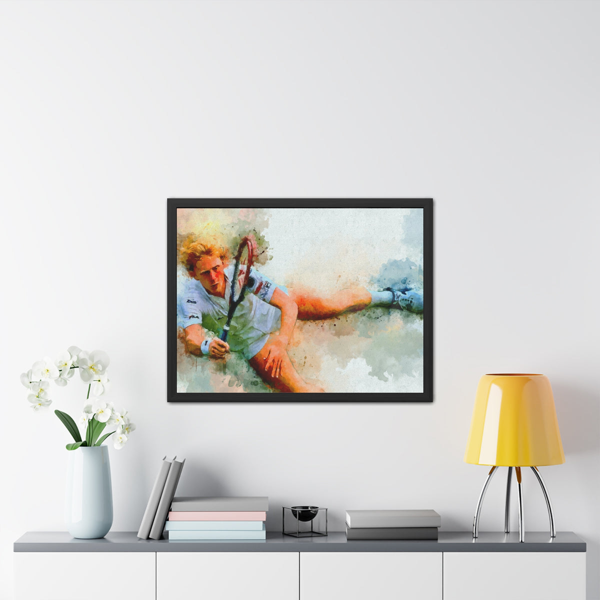 Boris Becker Expressionist Portrait: Ready to Hang Framed Watercolour Fine Art Painting Print Poster, Tennis Wall Art, Tennis Fan Gift