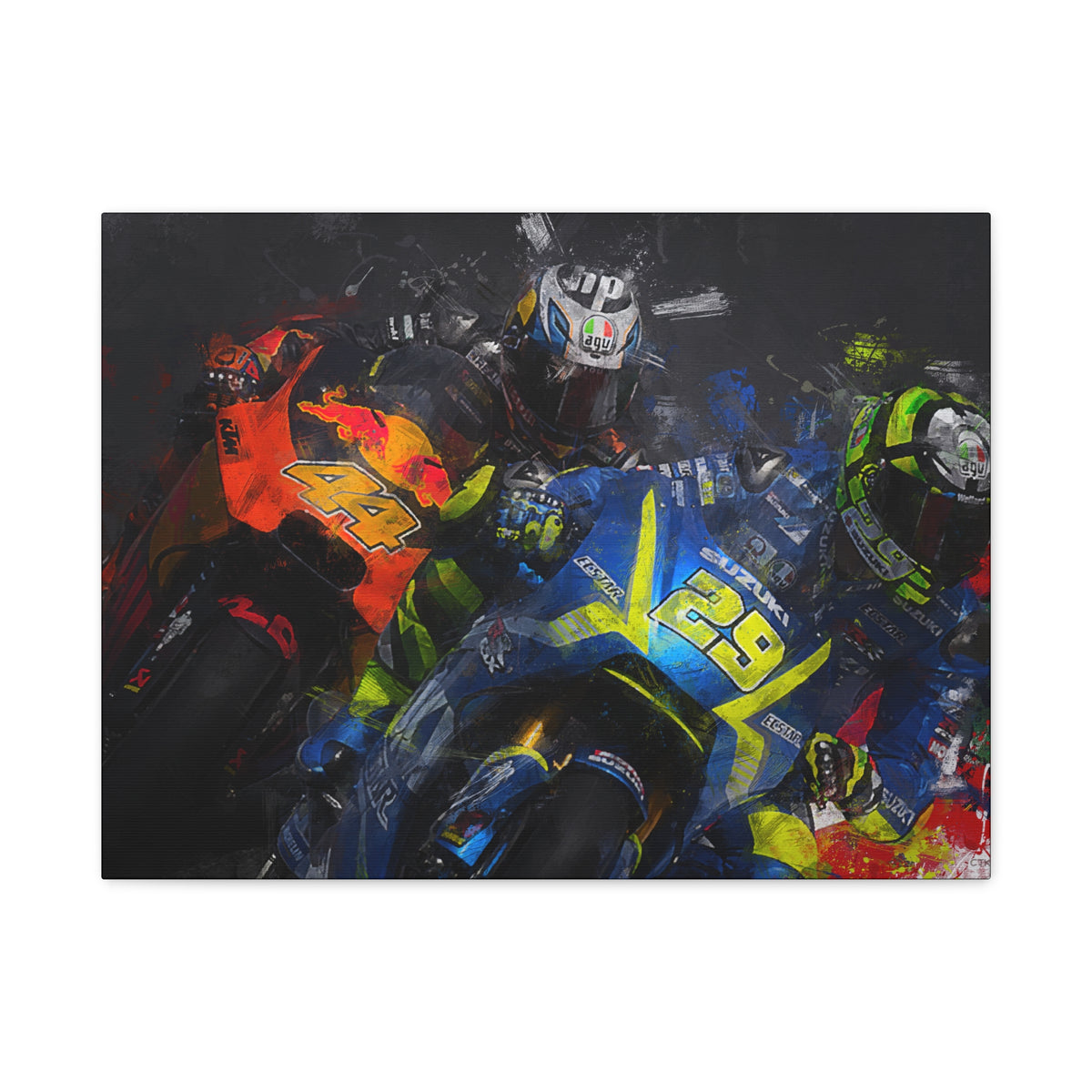 Ride into the MotoGP Thrill: Stretched Canvas Fine Art Print Poster - Ready to Hang, Wall Art MotoGP Gift
