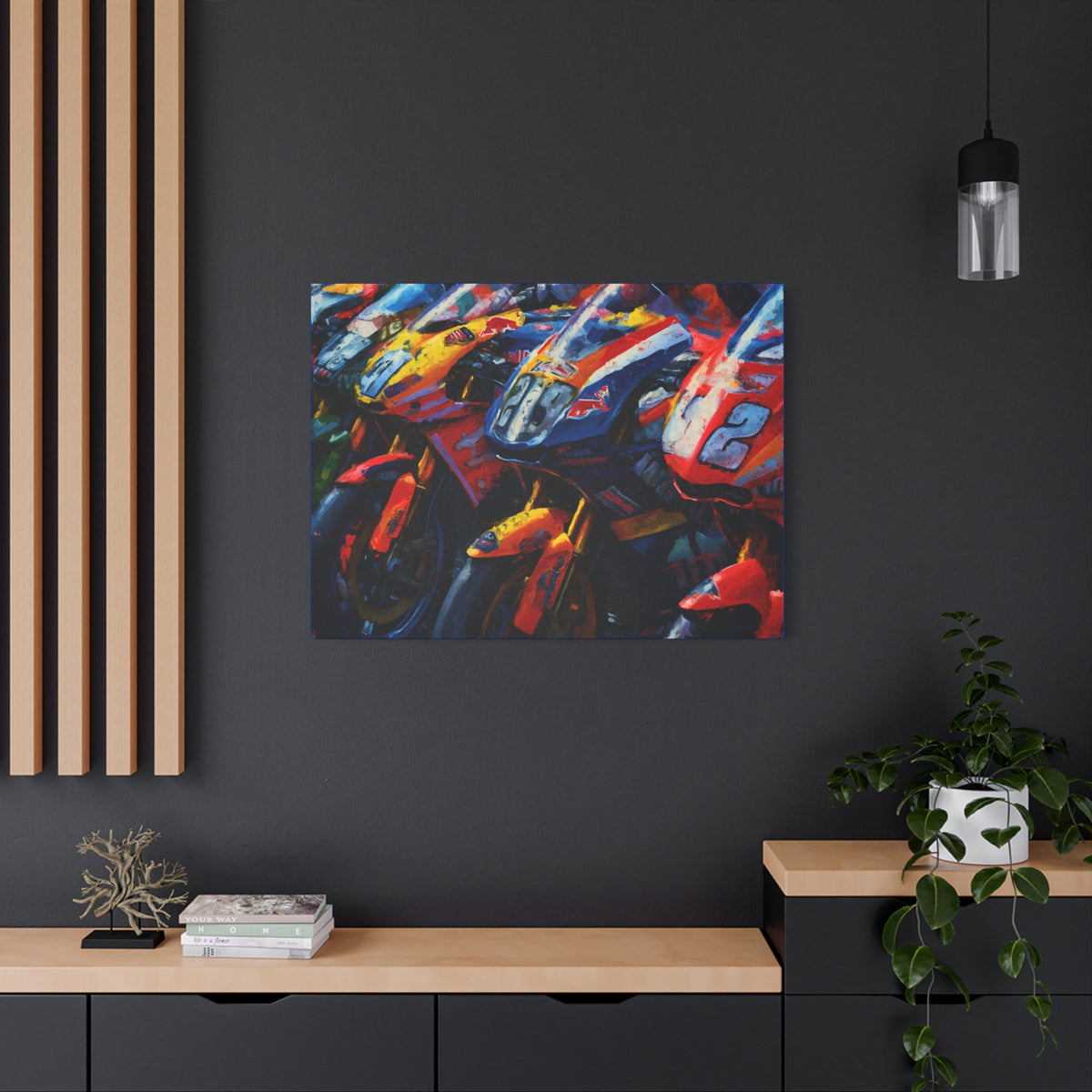 Impressionist MotoGP Bike Lineup Stretched Canvas Fine Art Print Poster, Ready to Hang, Wall Art MotoGP Gift