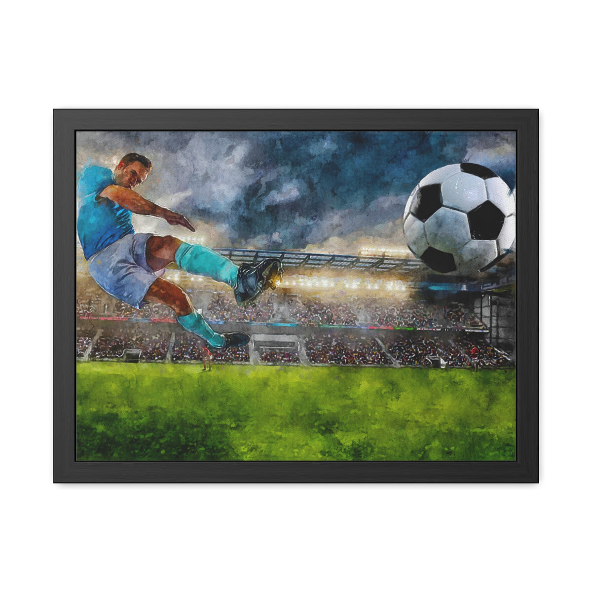 Striker's Triumph: Expressionist Soccer Art - Goal Unleashed! Ready to Hang Framed Watercolour Print, Football Wall Art, Soccer Fan Gift