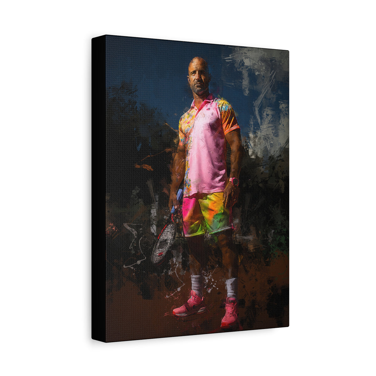 Andre Agassi Tennis Legend: Expressionist Modern Art Painting on Canvas - Stretched Canvas Tennis Fine Art Print Poster- Ready to Hang Wall Art, Tennis Fan Gift