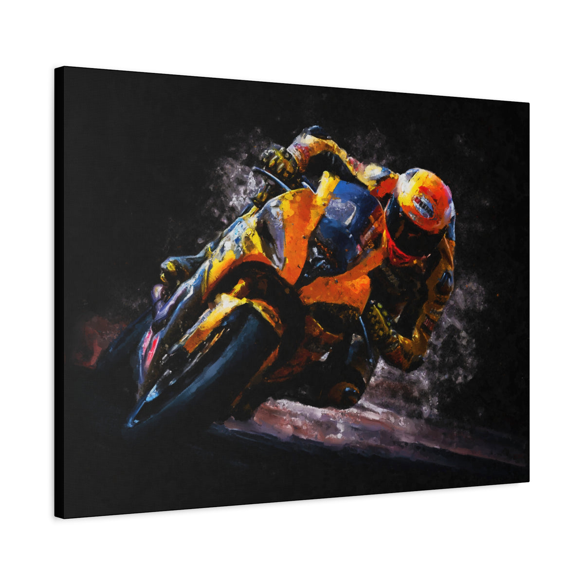 Impressionist MotoGP Bliss: Stretched Canvas Fine Art Print Poster - Ready to Hang, Wall Art MotoGP Gift