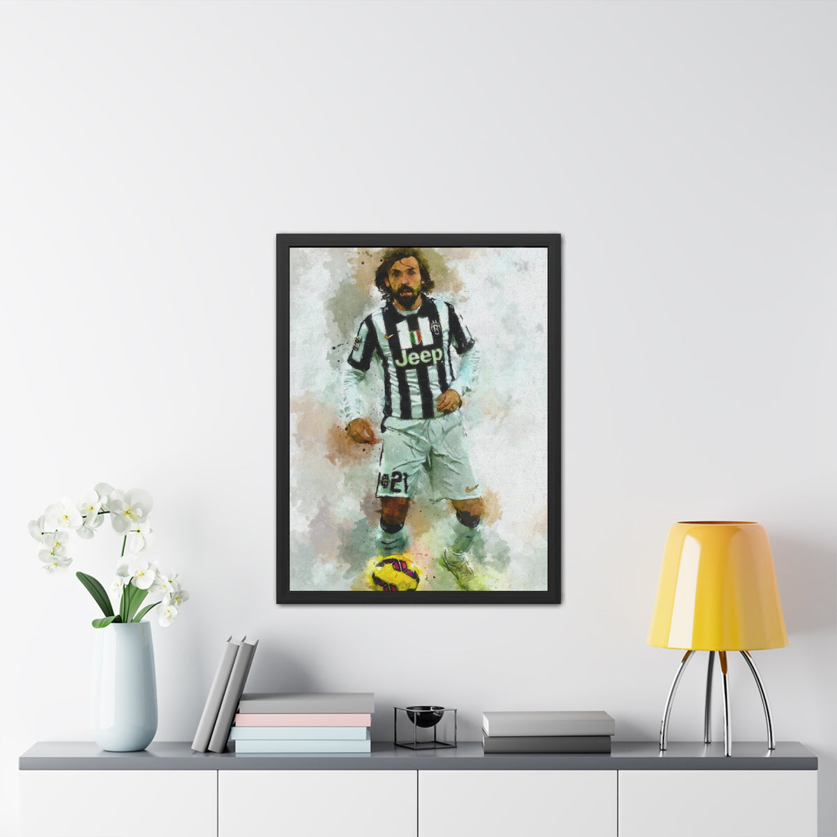 Andrea Pirlo Expressionist Portrait - Soccer Maestro Art! Ready to Hang Framed Watercolour Fine Art Painting Print Poster, Football Wall Art, Soccer Fan Gift