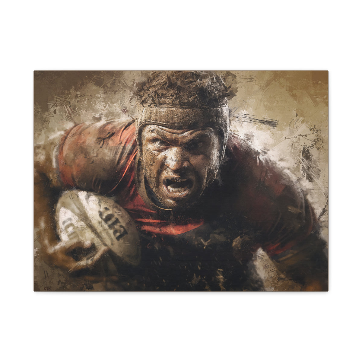 Dynamic Rugby Stride: Expressionist Stretched Canvas Fine Art Painting Print Poster - Ready to Hang Wall Art, Rugby Fan Gift