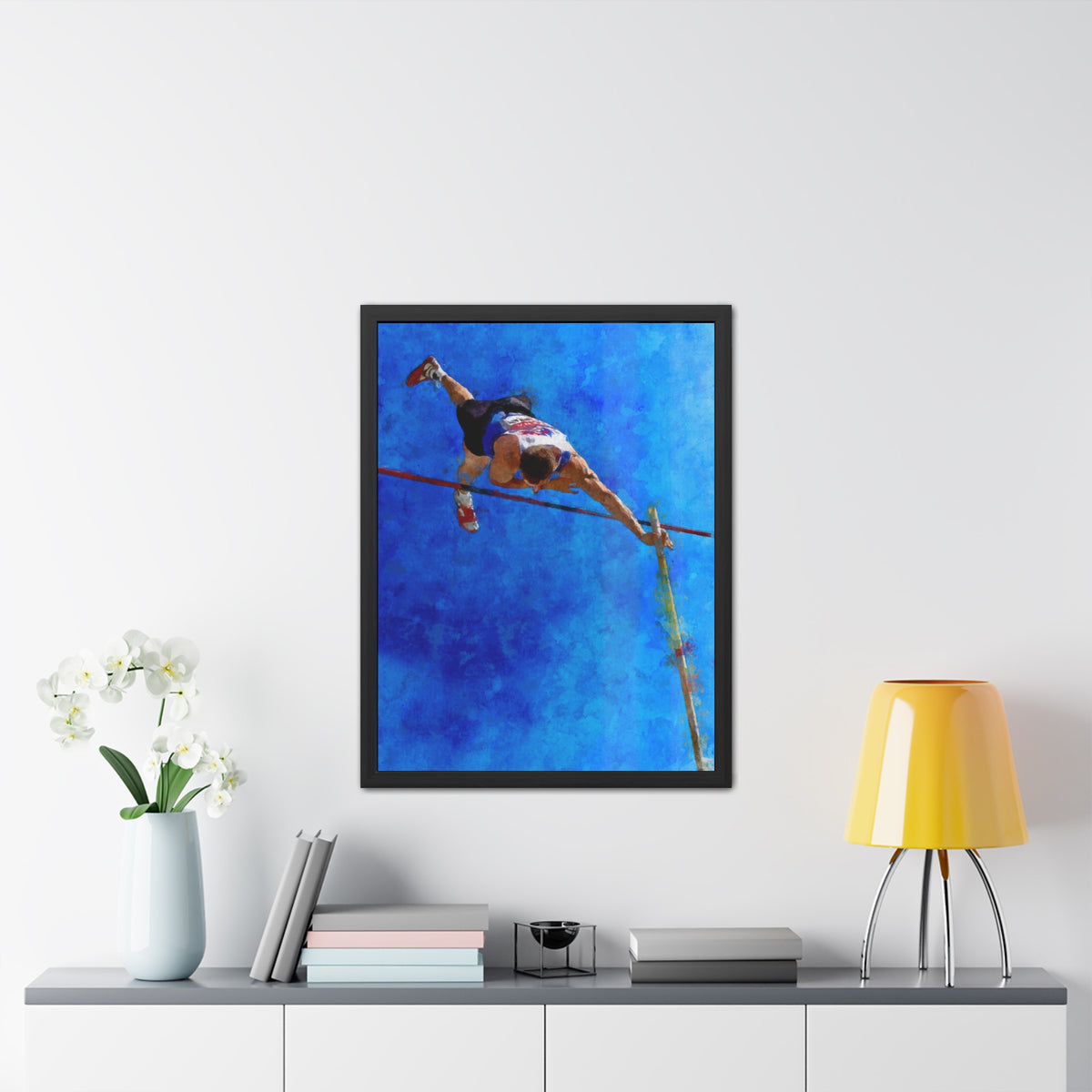 Capture Pole Vaulting Action with Modern Art - Ready to Hang Framed Watercolour Fine Art Painting Print Poster, Athletics Wall Art, Athletics Fan Gift