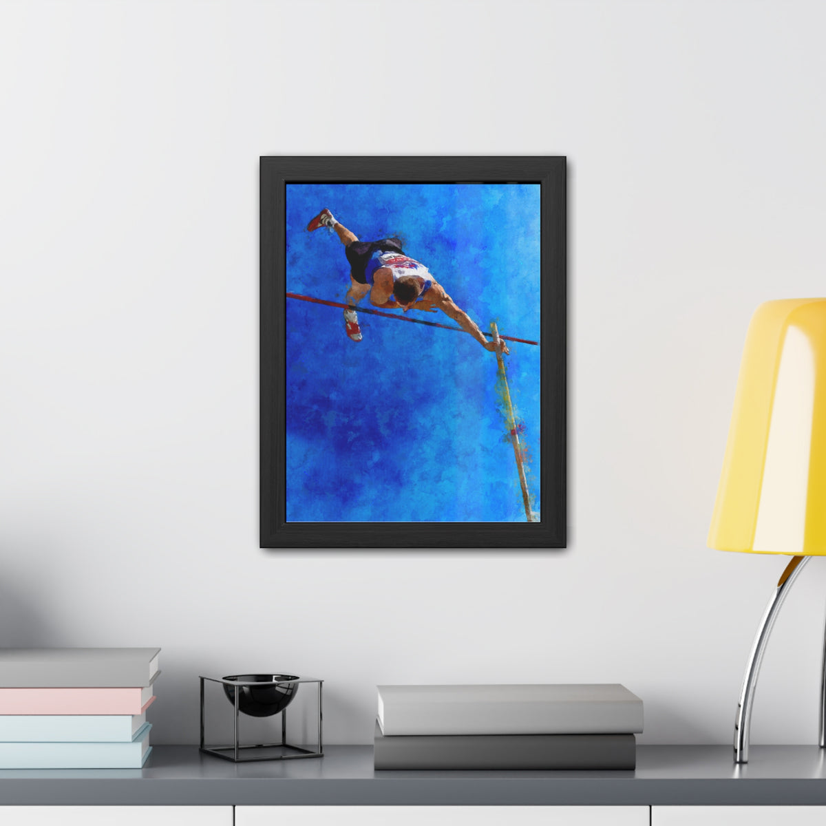 Capture Pole Vaulting Action with Modern Art - Ready to Hang Framed Watercolour Fine Art Painting Print Poster, Athletics Wall Art, Athletics Fan Gift