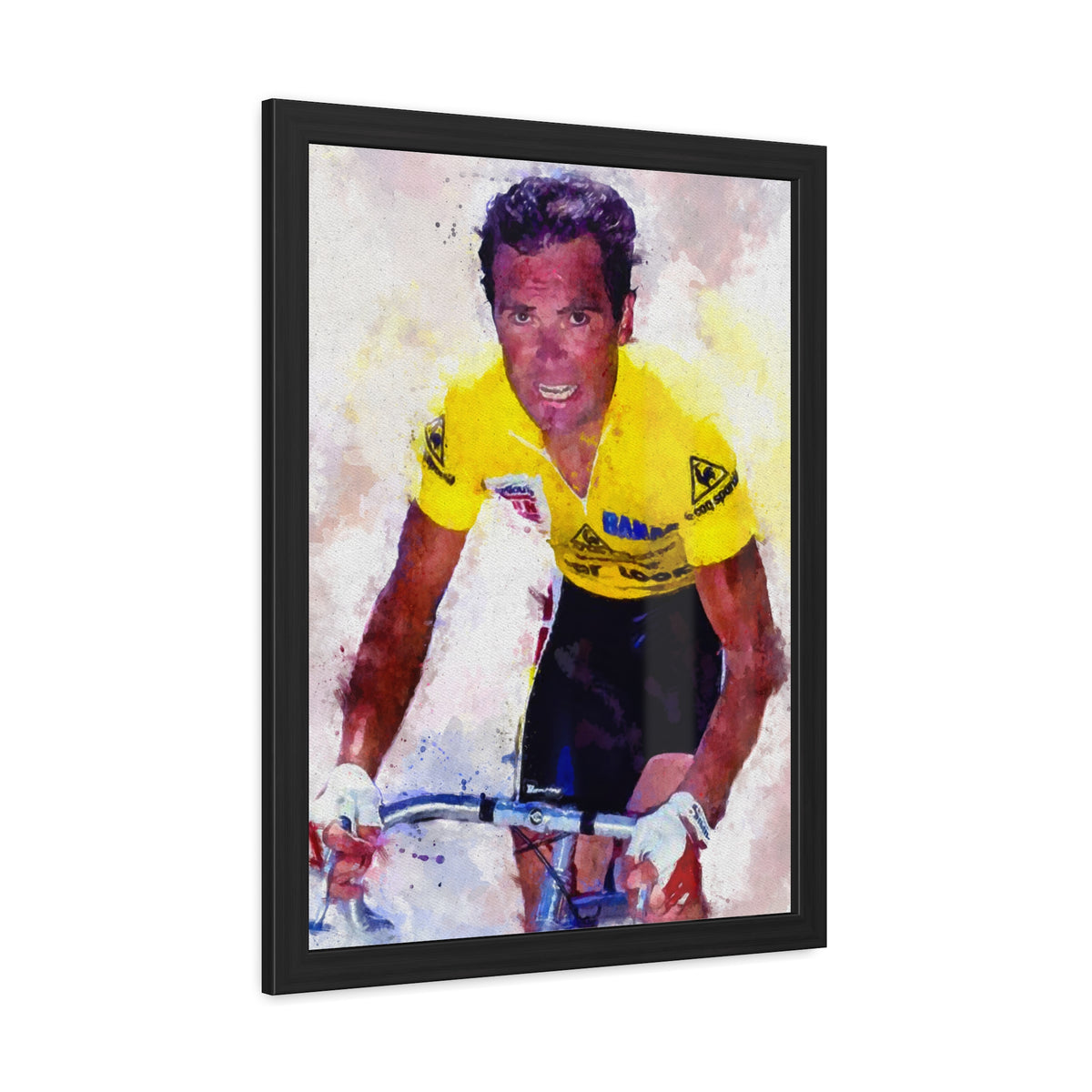 Bernard Hinault's Tour de France Triumph: Yellow Jersey Majesty in Framed Watercolour Art Print