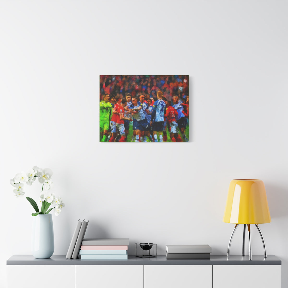 Blackpool vs. PNE Derby Ready to Hang Framed Impressionist Fine Art Painting Print Poster, Football Wall Art, Soccer Fan Gift
