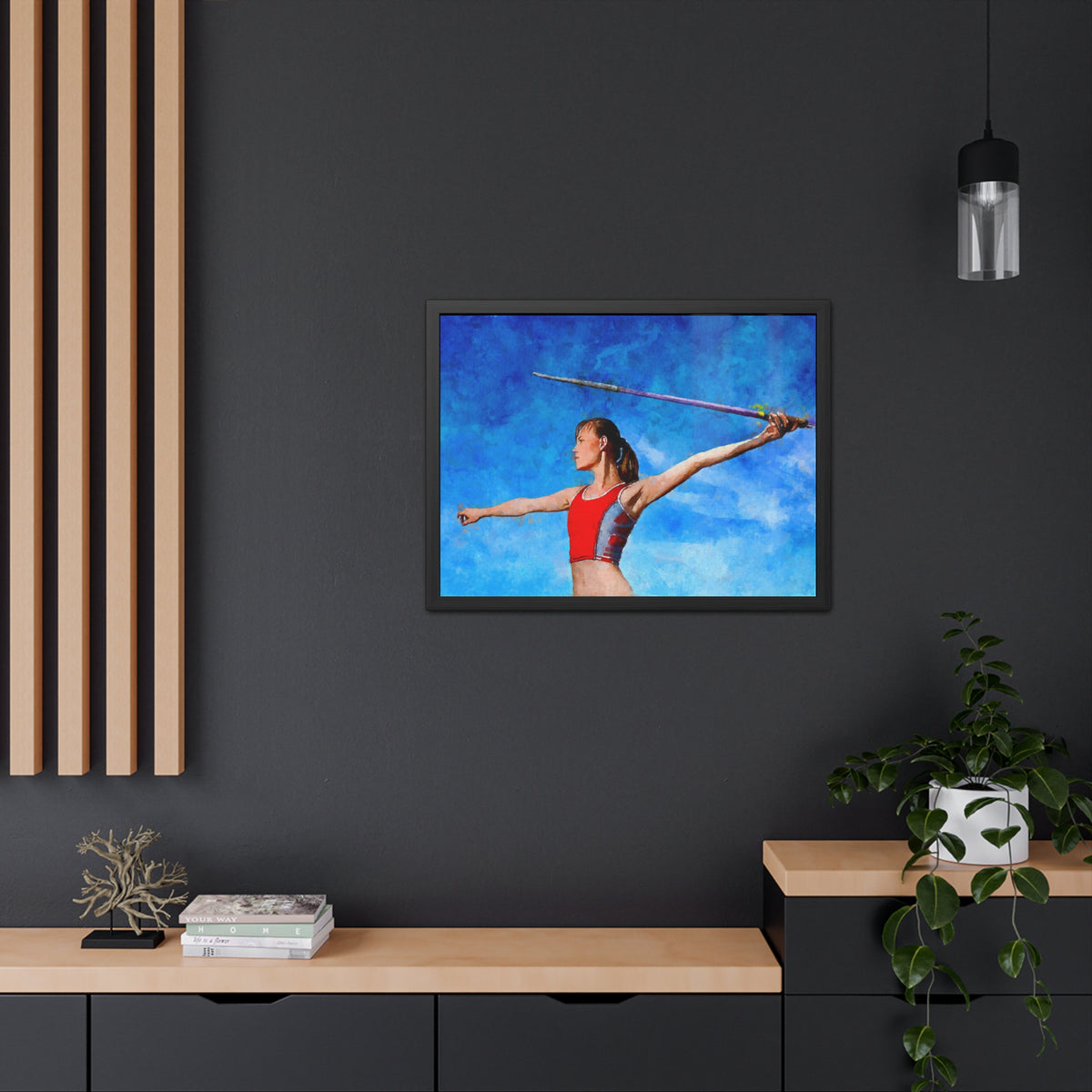 Captivating Javelin Thrower Fine Art Print – Ready to Hang Framed Watercolour Painting Poster, Athletics Wall Art, Athletics Fan Gift