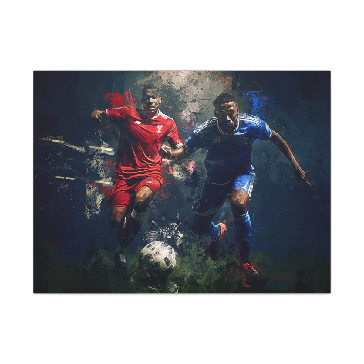 Rivalry Unleashed: Liverpool vs. Everton Expressionist Football Painting Print on Stretched Canvas. Ready to Hang Soccer Fan Gift