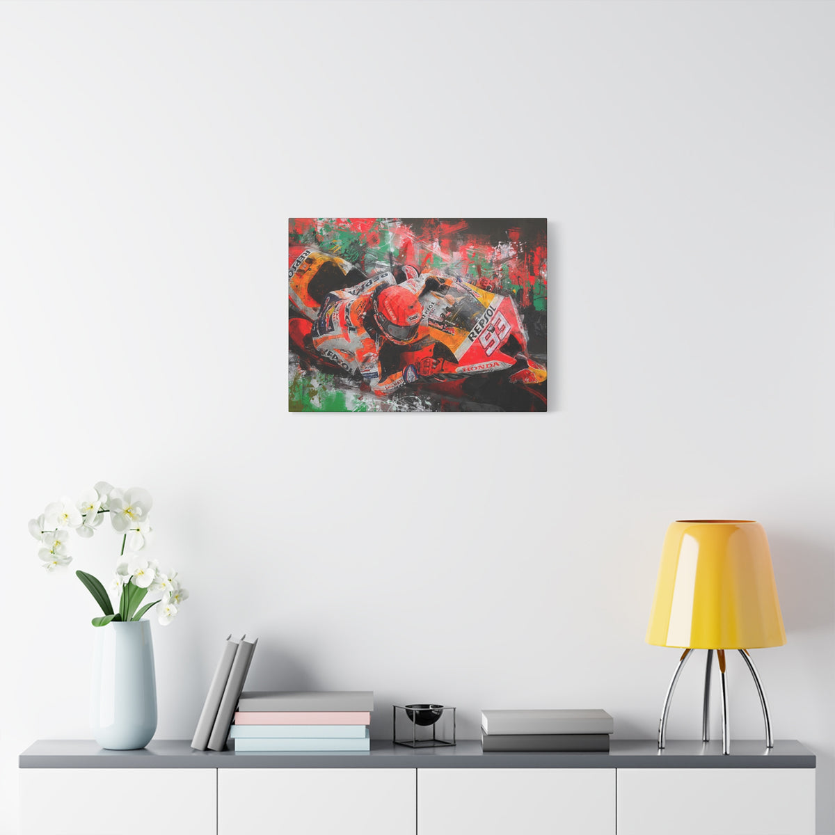 MotoGP Marc Marquez, Stretched Canvas Fine Art Print Poster, Ready to Hang, Wall Art Poster for Motorsports Enthusiasts, Perfect MotoGP Gift