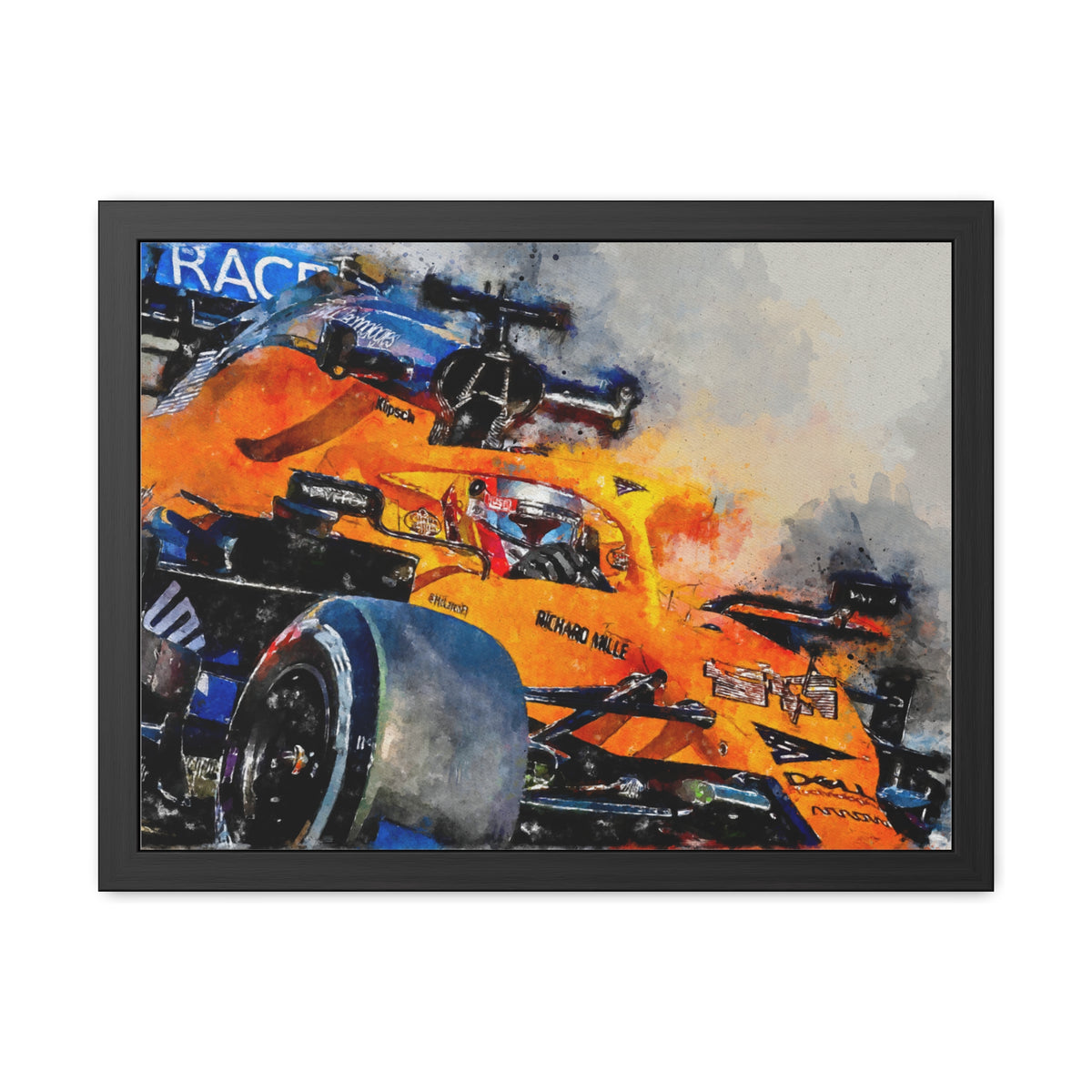 Experience the Thrill: Framed Watercolour F1 Fine Art Print Poster of a McClaren Racing Car - Ready to Hang, Wall Art Formula One Gift.