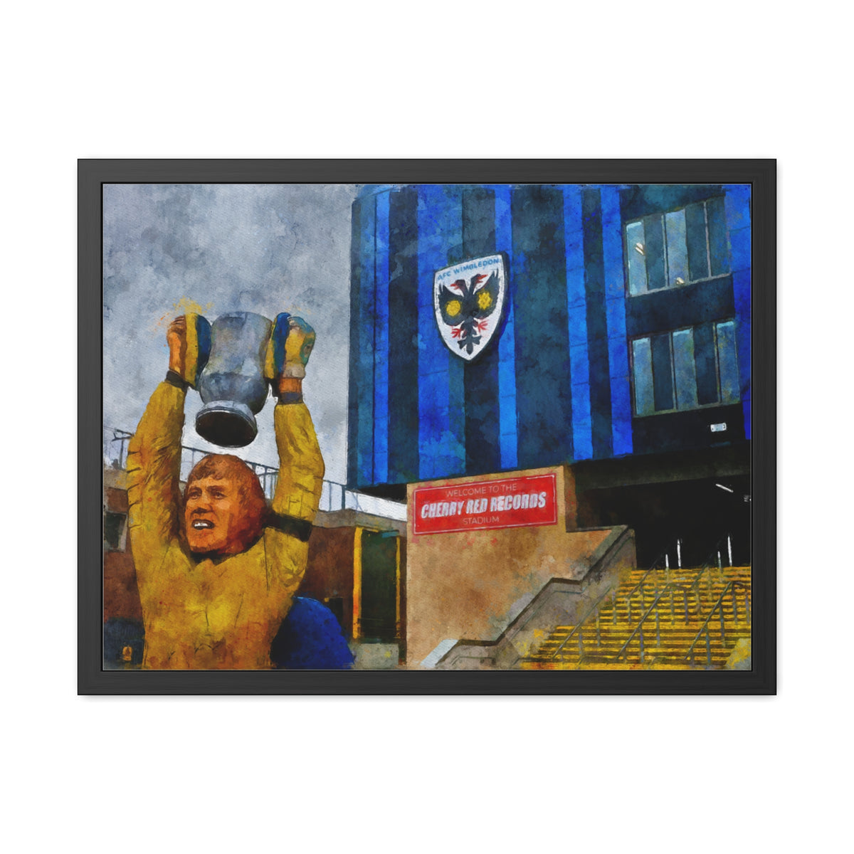 Wimbledon Plough Lane Watercolour Fine Art Painting - Ready to Hang Framed Print Poster, Football Wall Art, Soccer Fan Gift