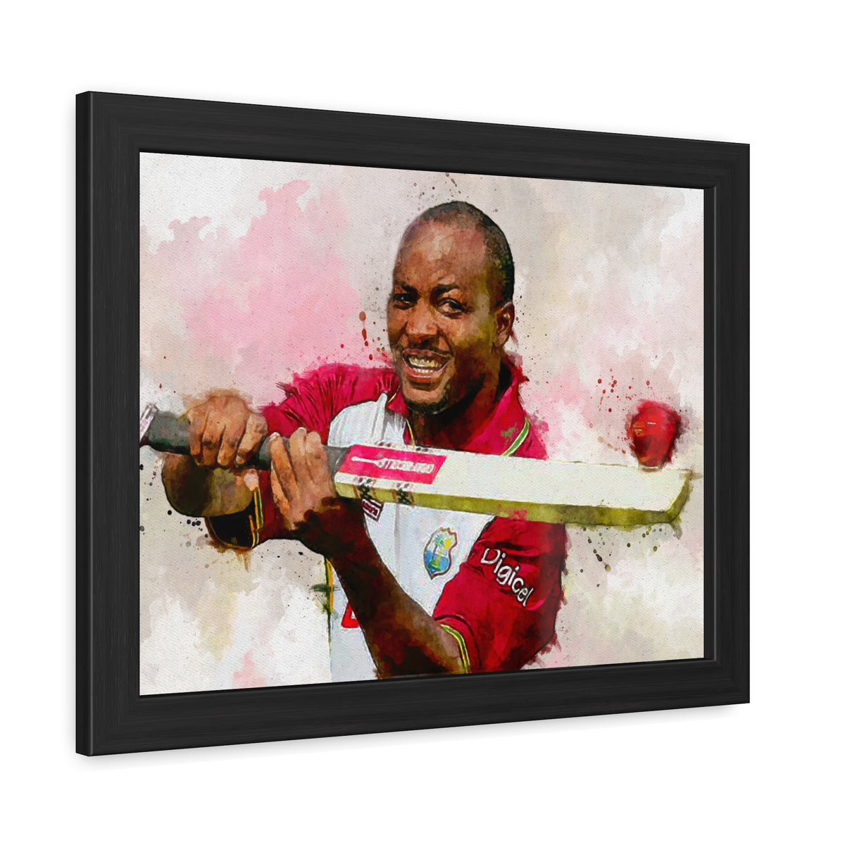 Brian Lara Cricket Legacy: Dynamic Watercolour Framed Art Print Poster - Ready to Hang Wall Art Cricket Gift
